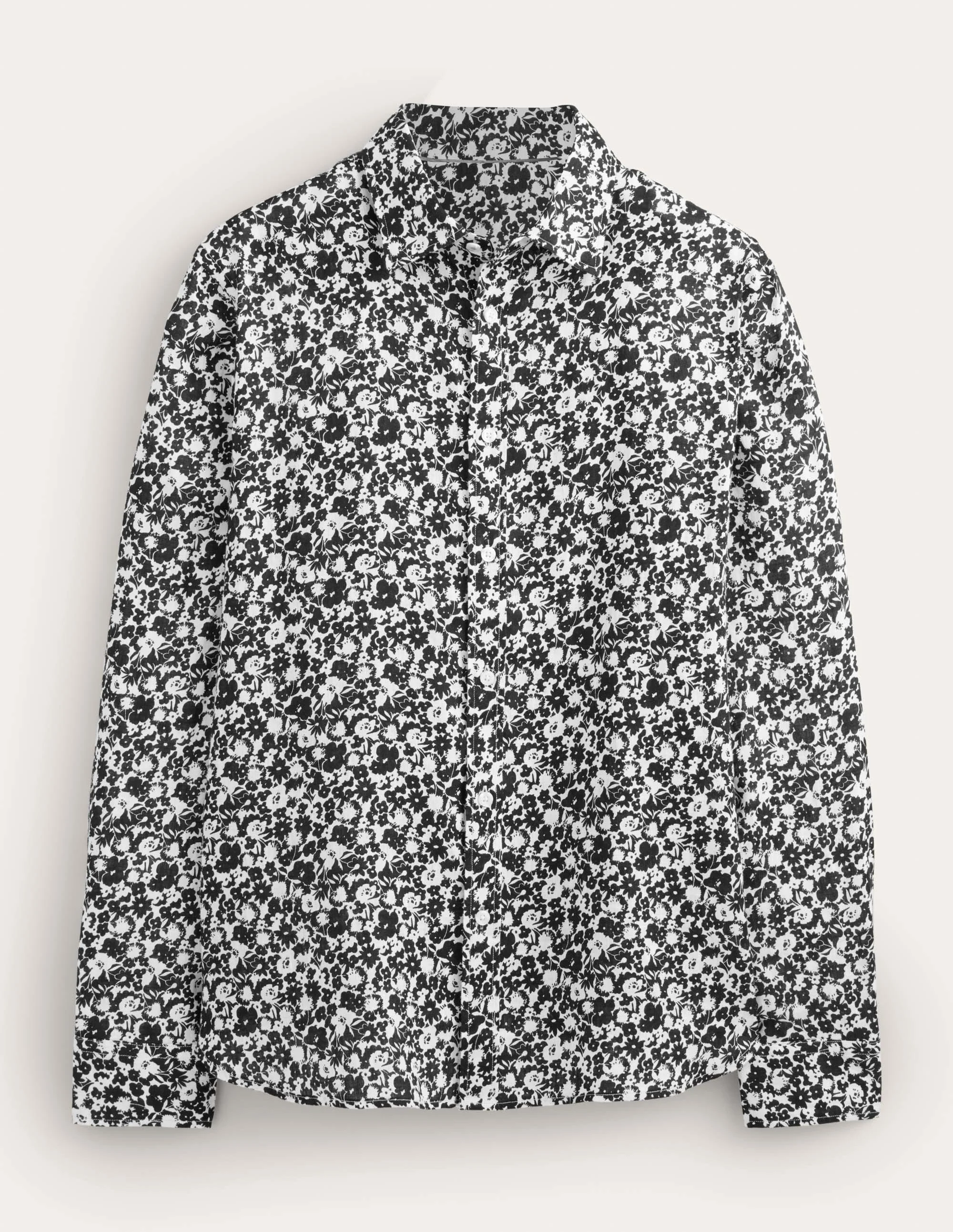Cutaway Collar Linen Shirt-Black and Ecru Floral - Image 5