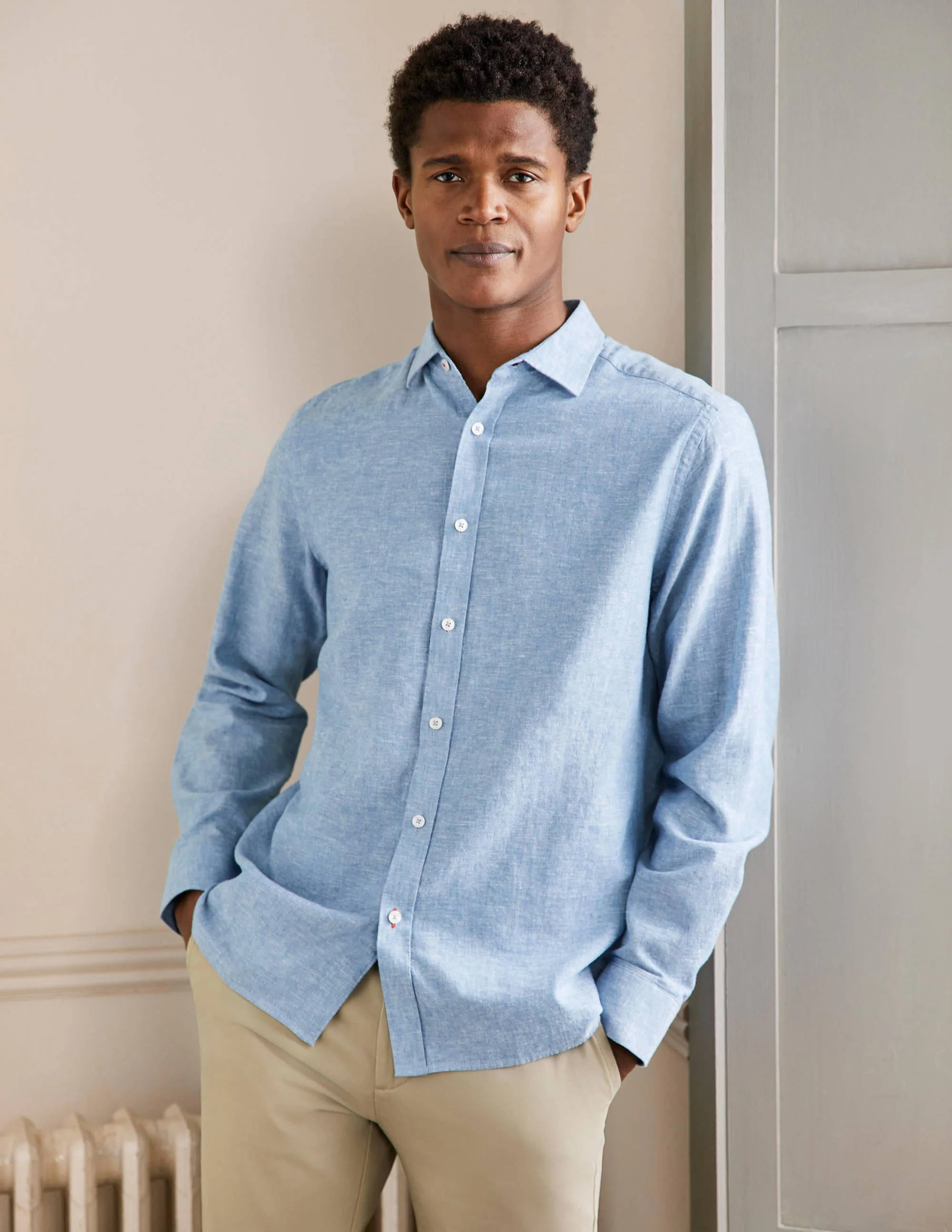 Cutaway Collar Linen Shirt-Chambray - Image 4