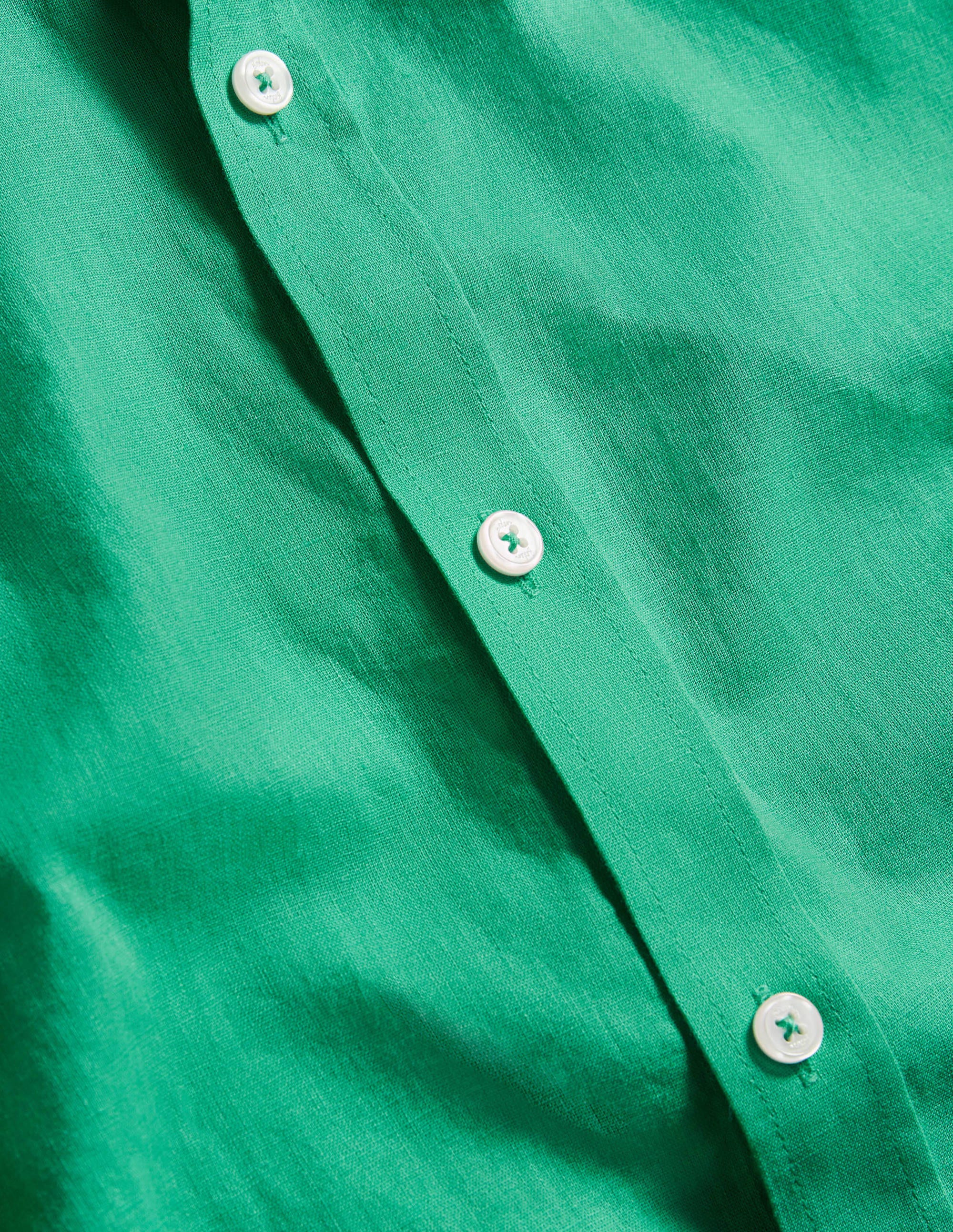 Cutaway Collar Linen Shirt-Sea Green - Image 5