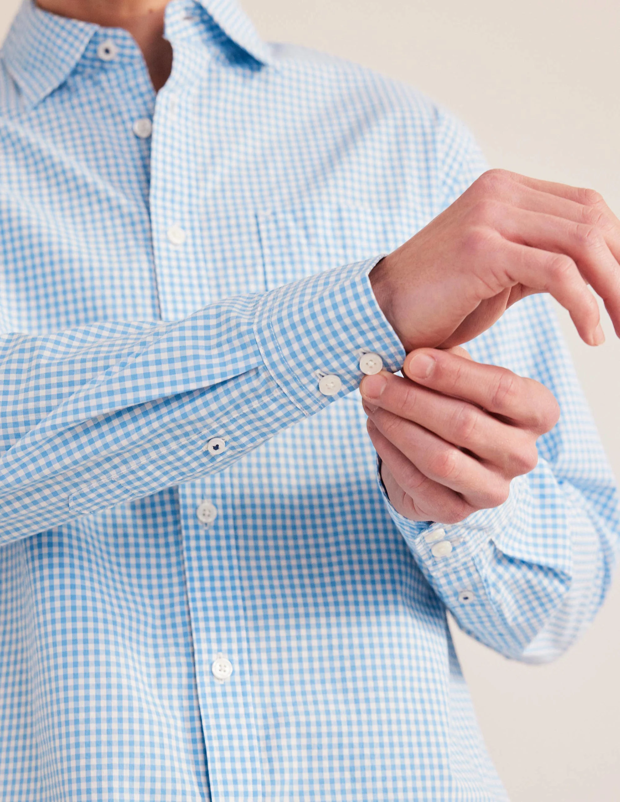 Cutaway Collar Poplin Shirt-Lichen Blue Gingham - Image 2