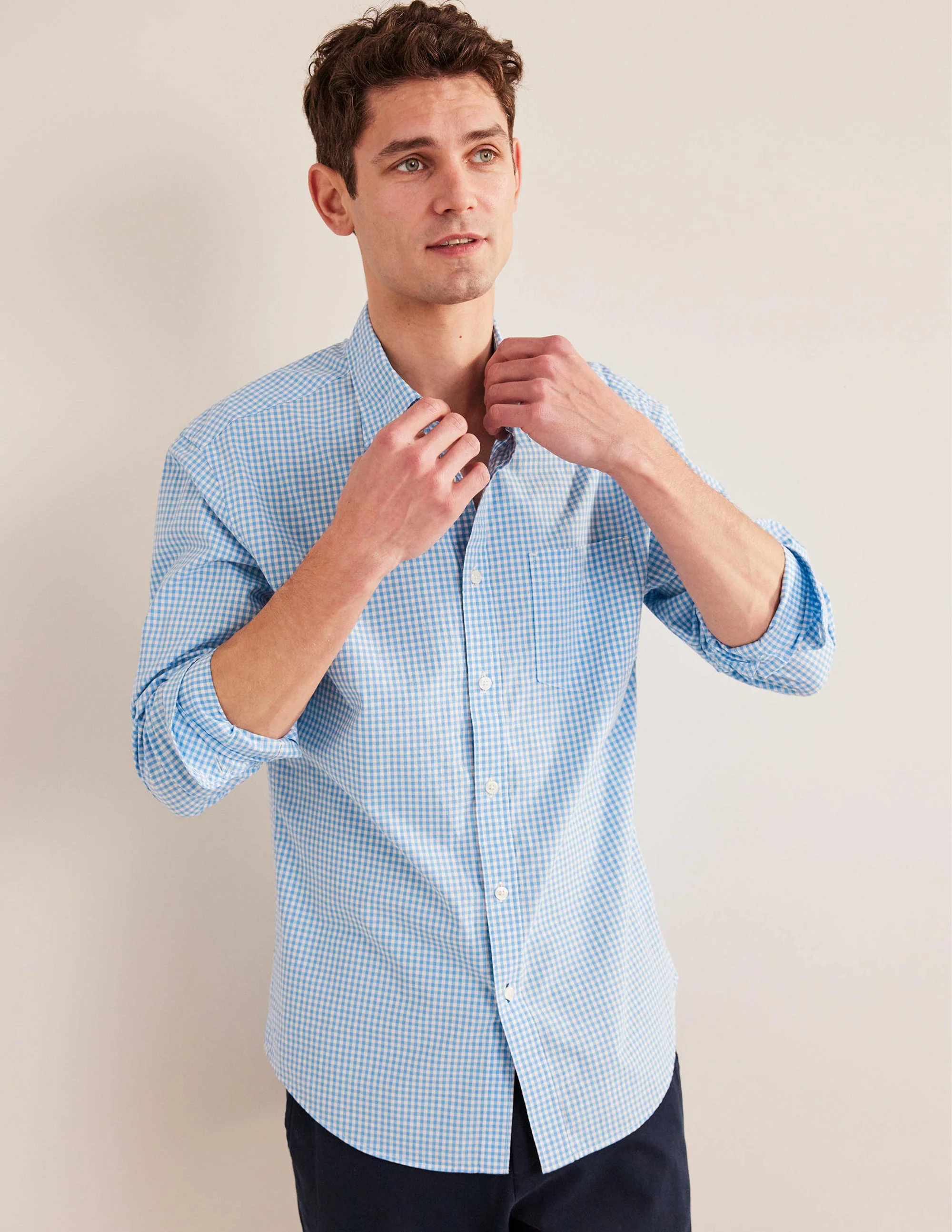 Cutaway Collar Poplin Shirt-Lichen Blue Gingham - Image 4