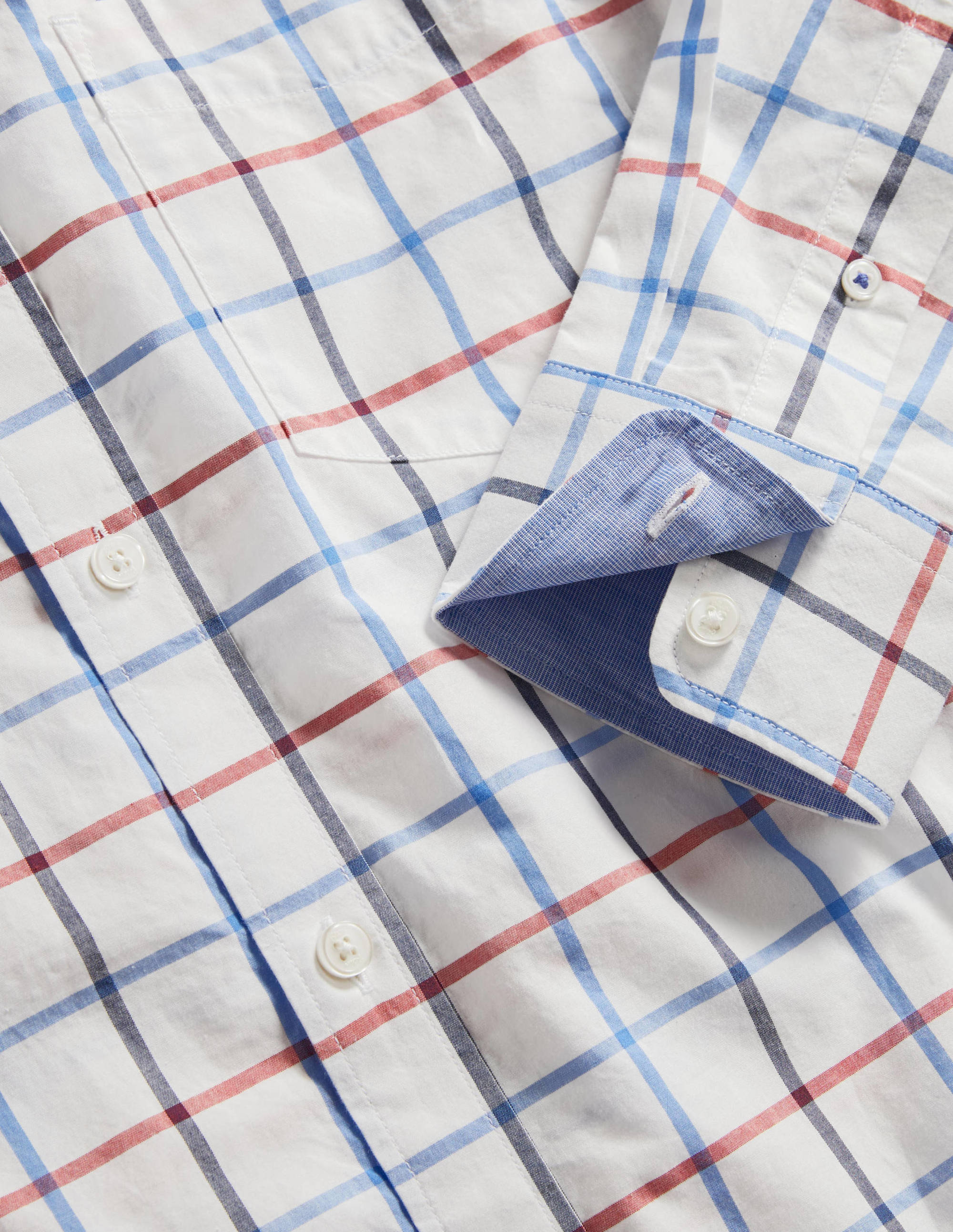 Cutaway Collar Poplin Shirt-Red and Snowdrop Check - Image 5