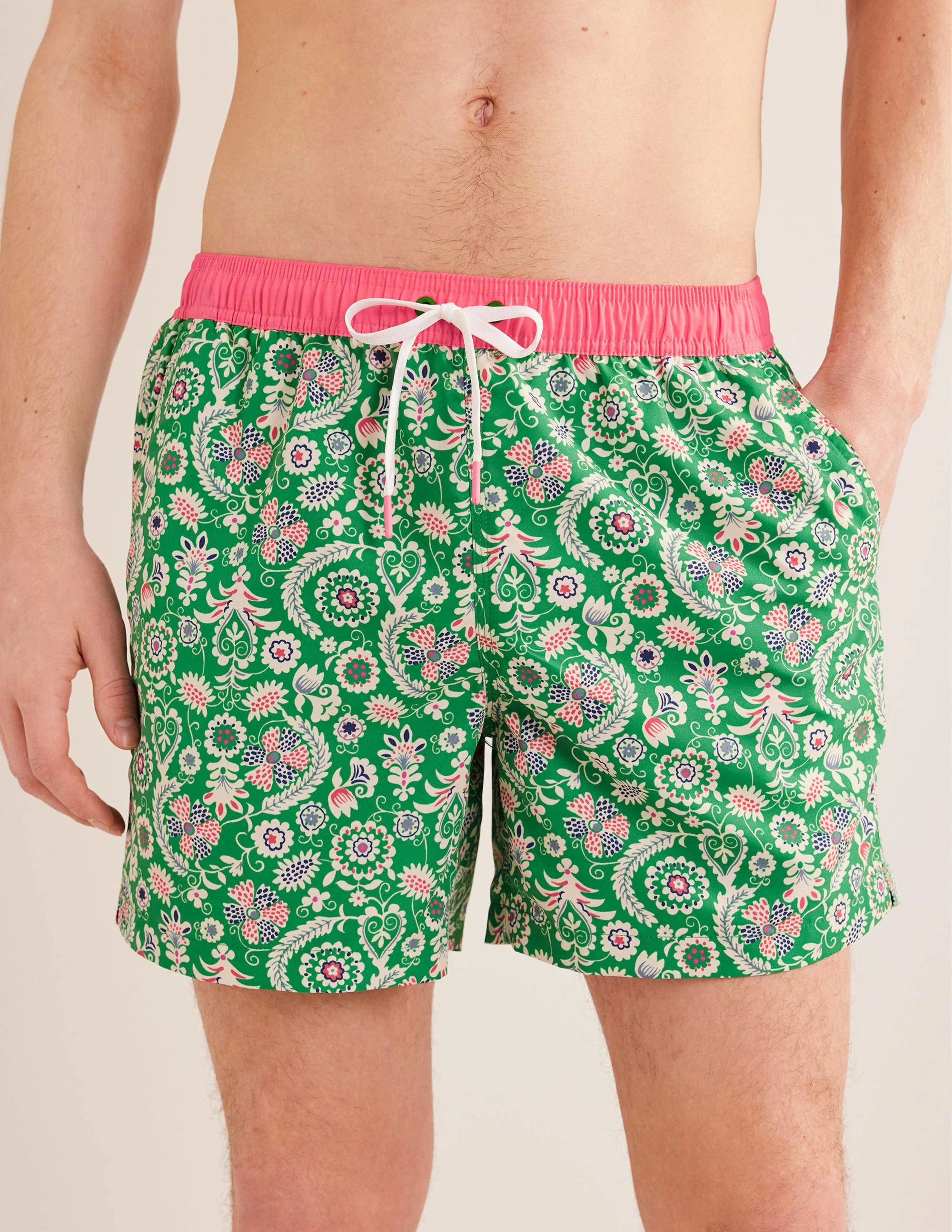Elasticated Waist Swim Short-Green Bee Floral - Image 4