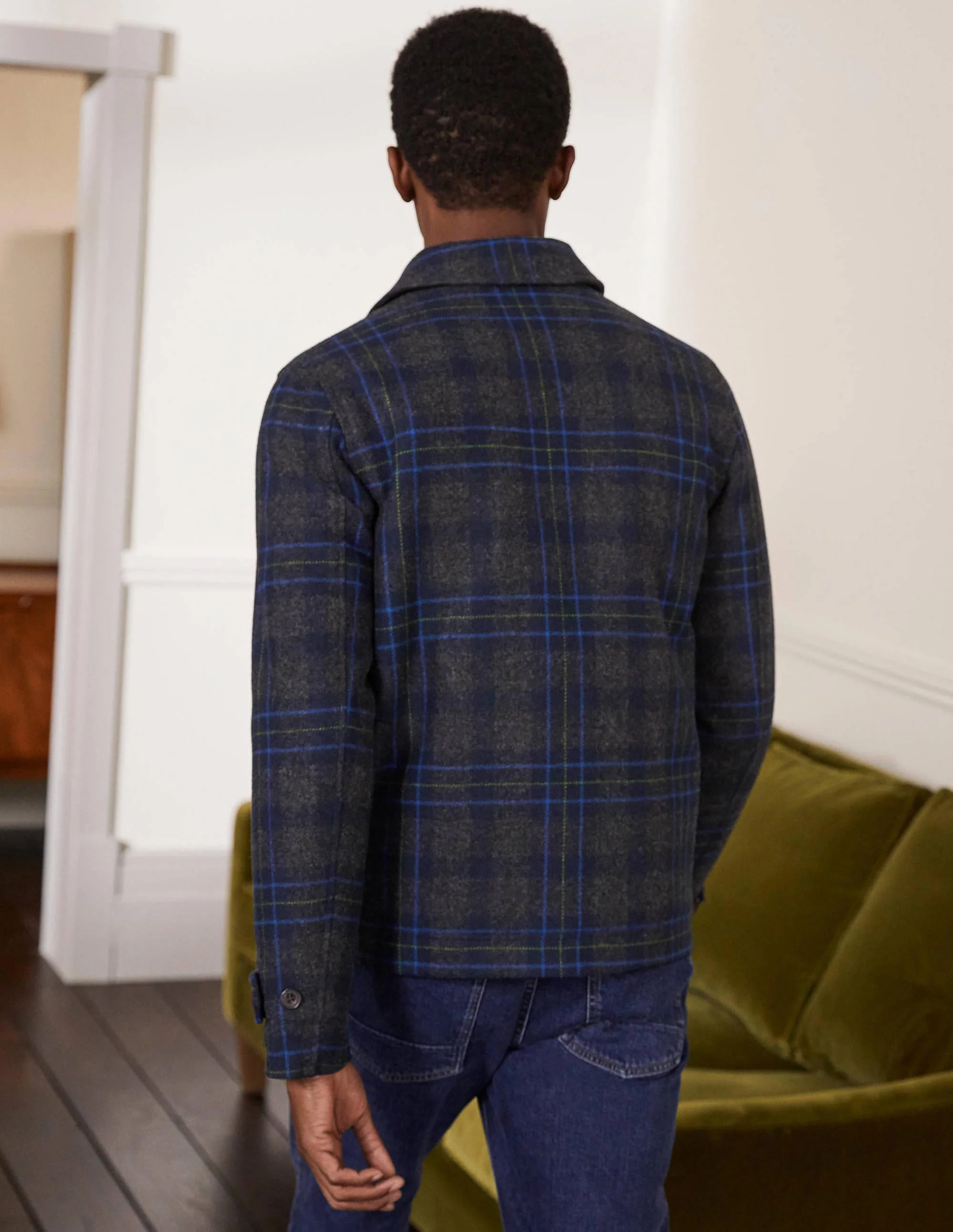 Elgin wool Jacket-Grey and Navy Check - Image 3