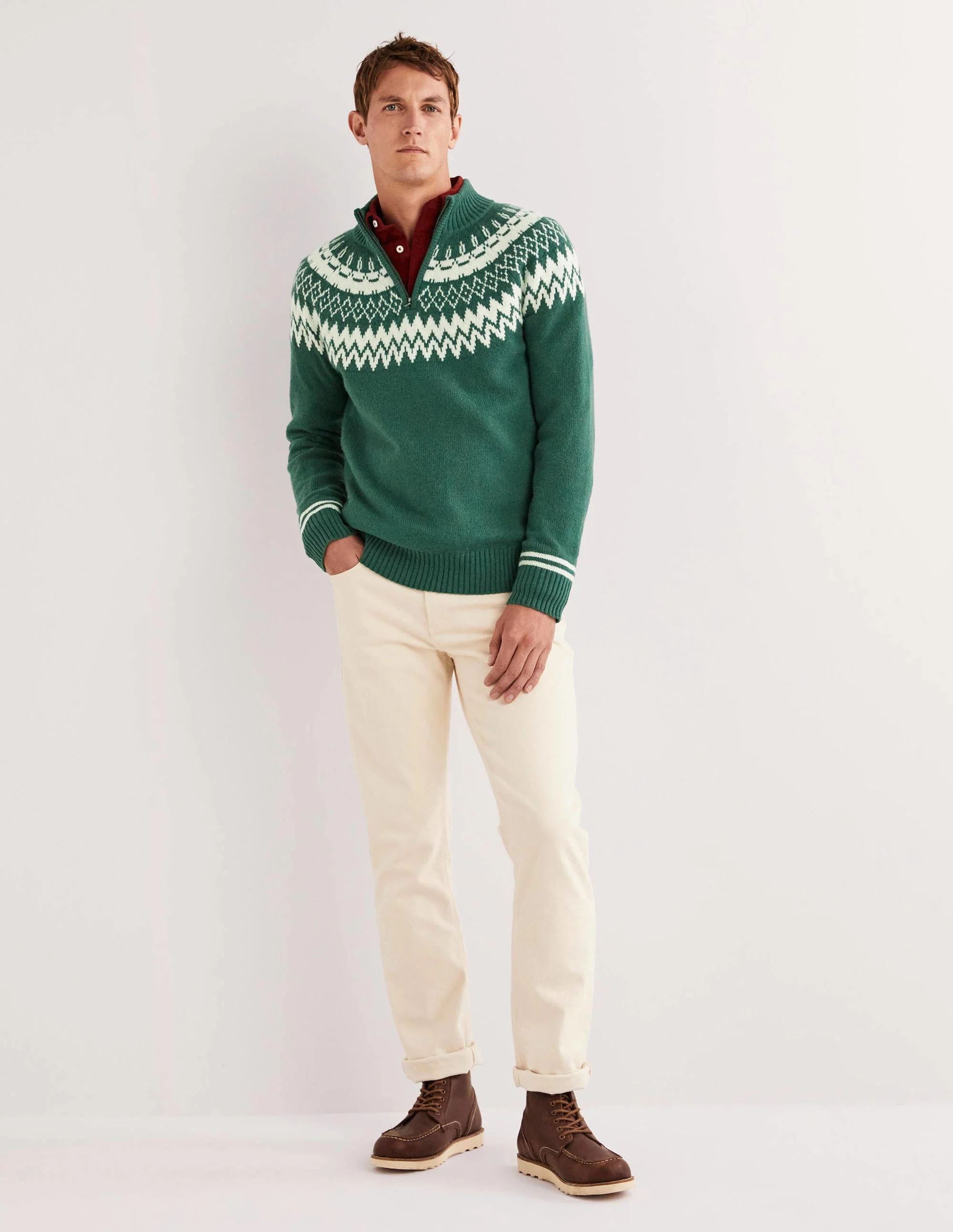 Fair Isle Half Zip-Trekking Green - Image 4