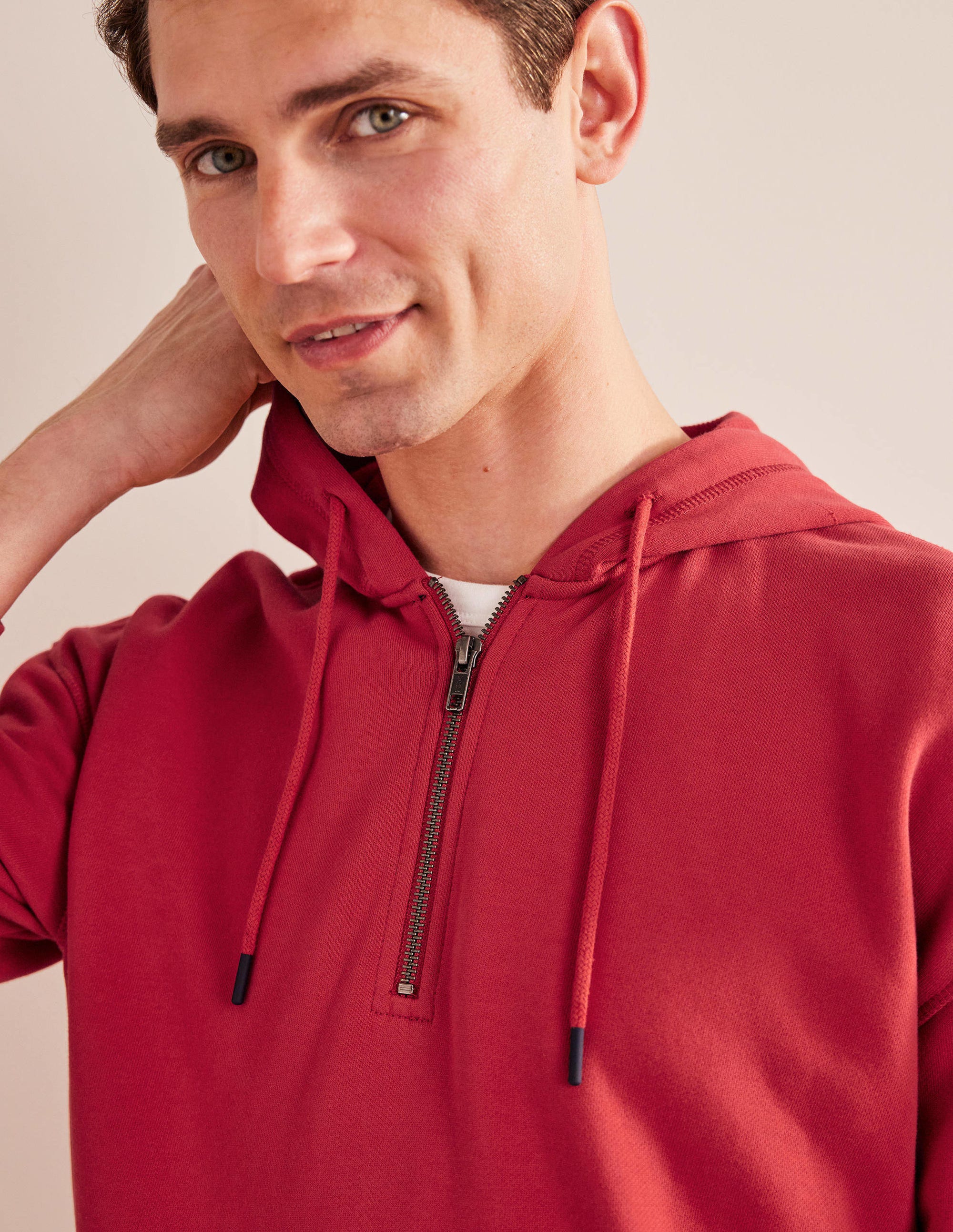 Garment Dye Half Zip Hoodie-Pompeian Red - Image 2