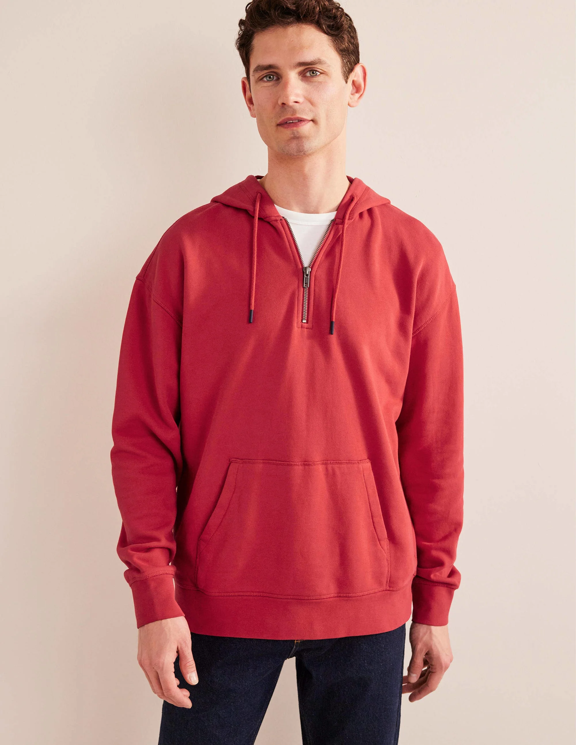 Garment Dye Half Zip Hoodie-Pompeian Red - Image 4