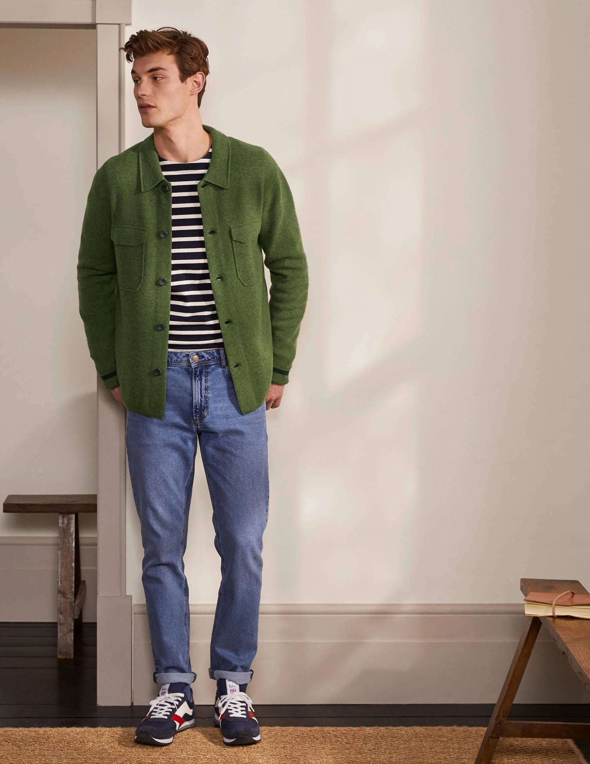 Haddon Merino Knitted Jacket-Dark Olive Melange - Image 2