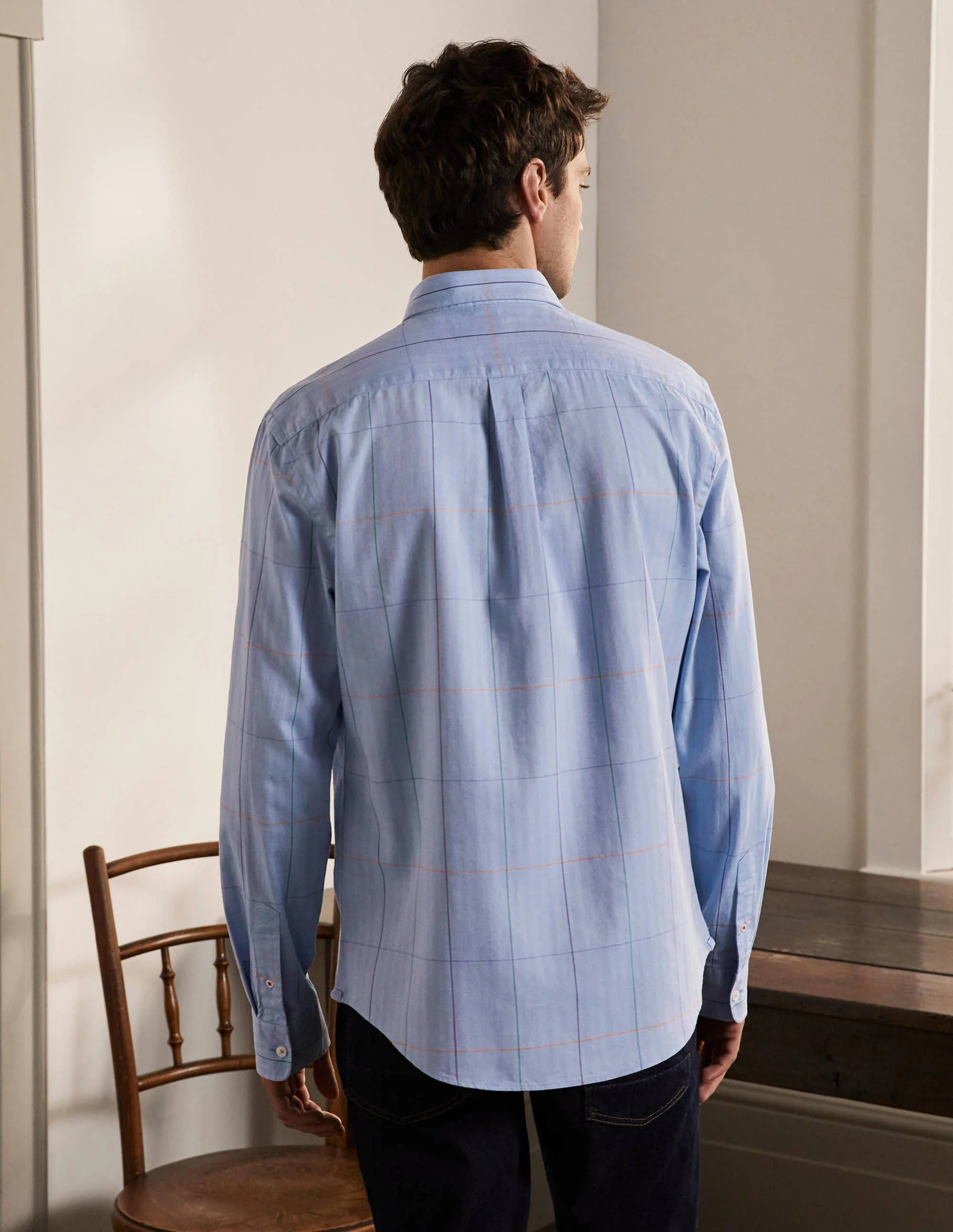Herringbone Cotton Shirt-Blue Multi Check - Image 3