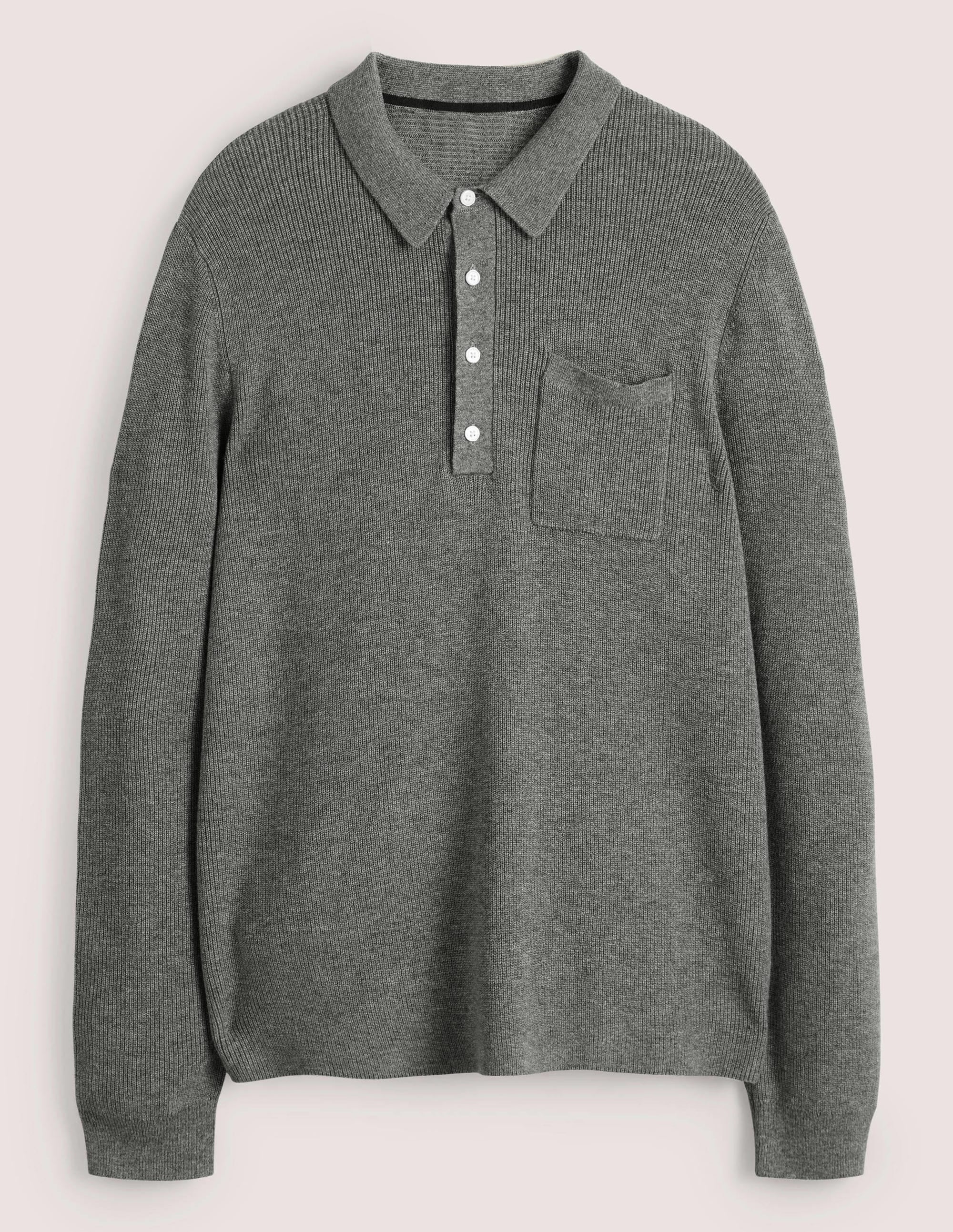 Knit Long Sleeve Polo-Dark Grey Melange - Image 5