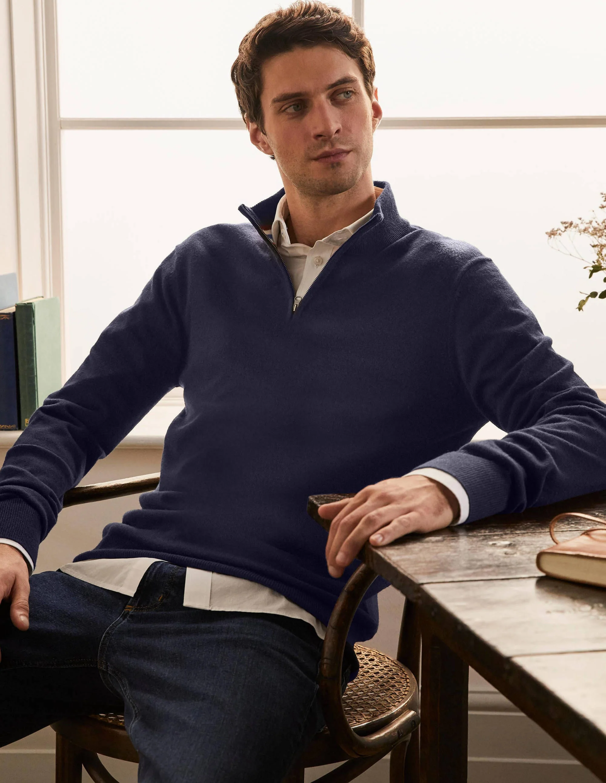 Lambswool  Blend Half-Zip-Navy