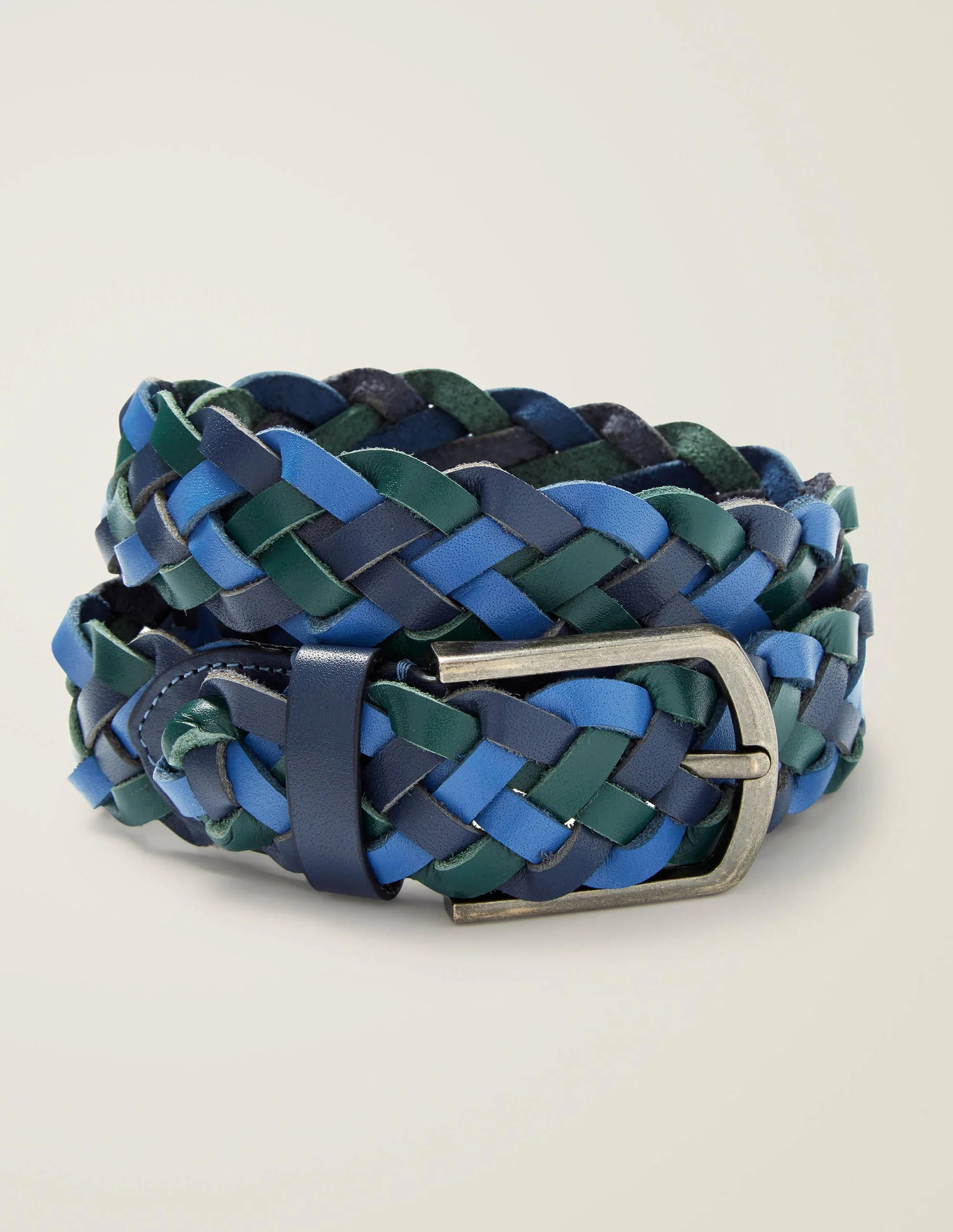 Leather Plaited Belt-Blues Multi
