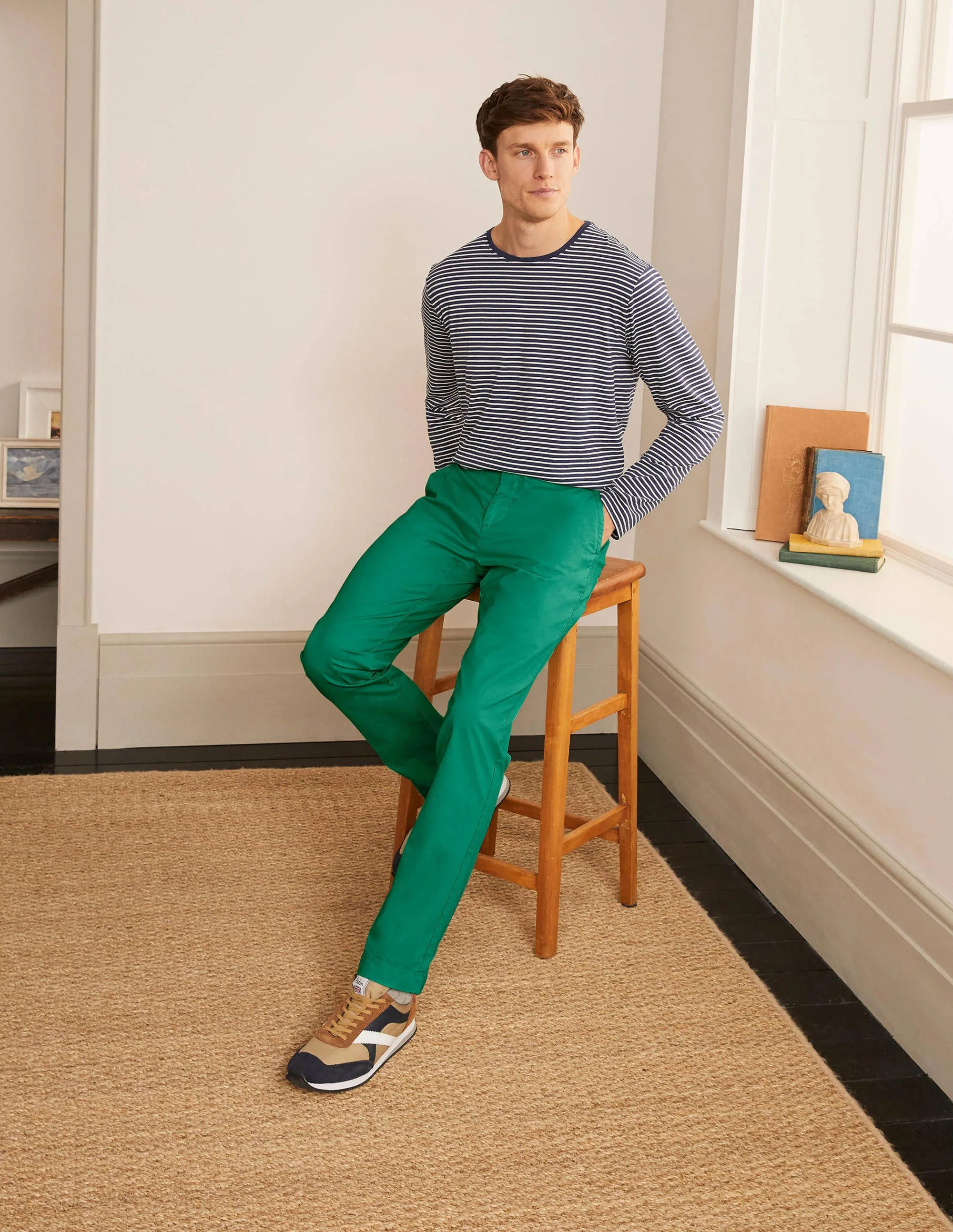 Lightweight Slim Chinos-Garden Green