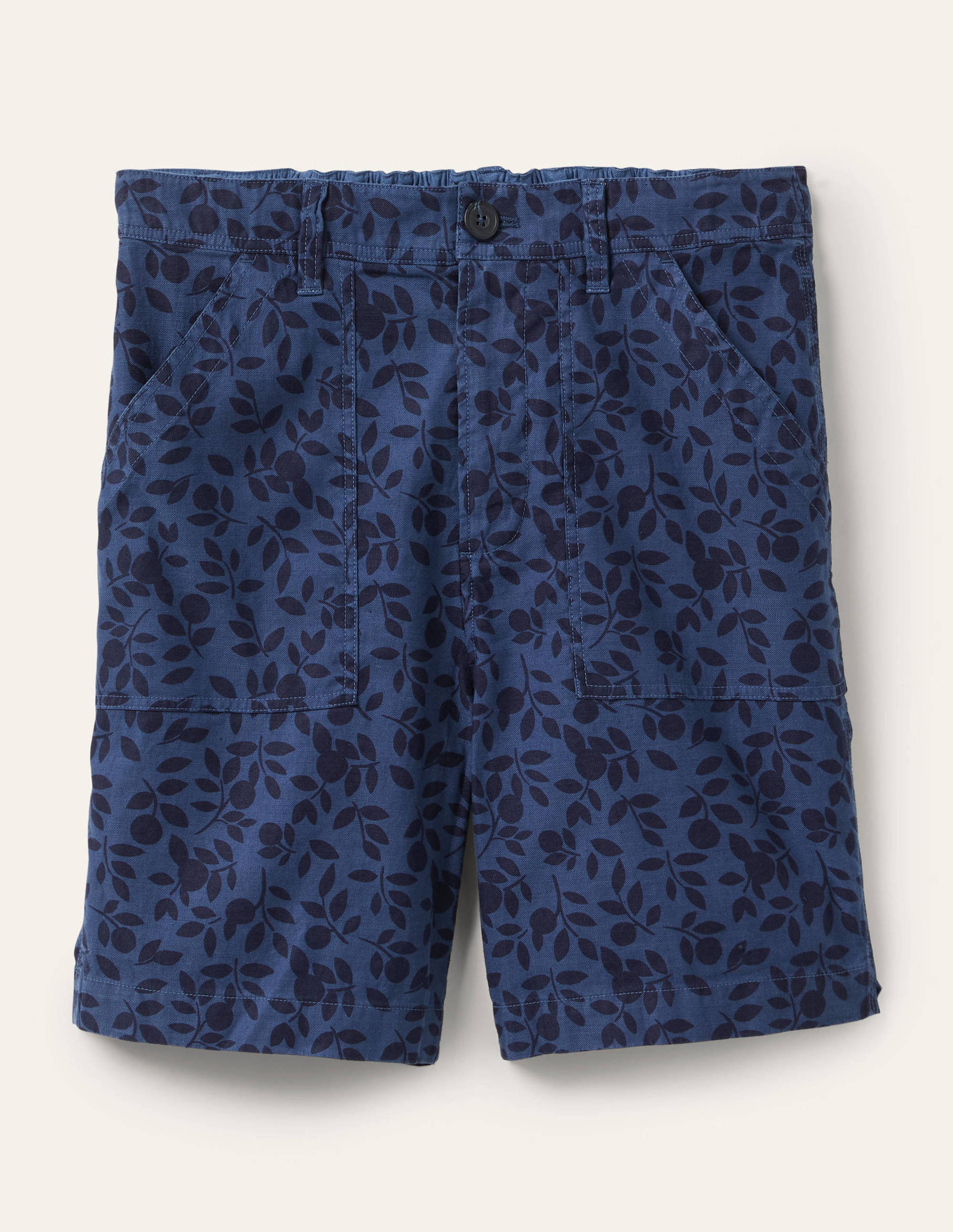 Linen Blend Easy Shorts-Ensign Blue Foliage - Image 7
