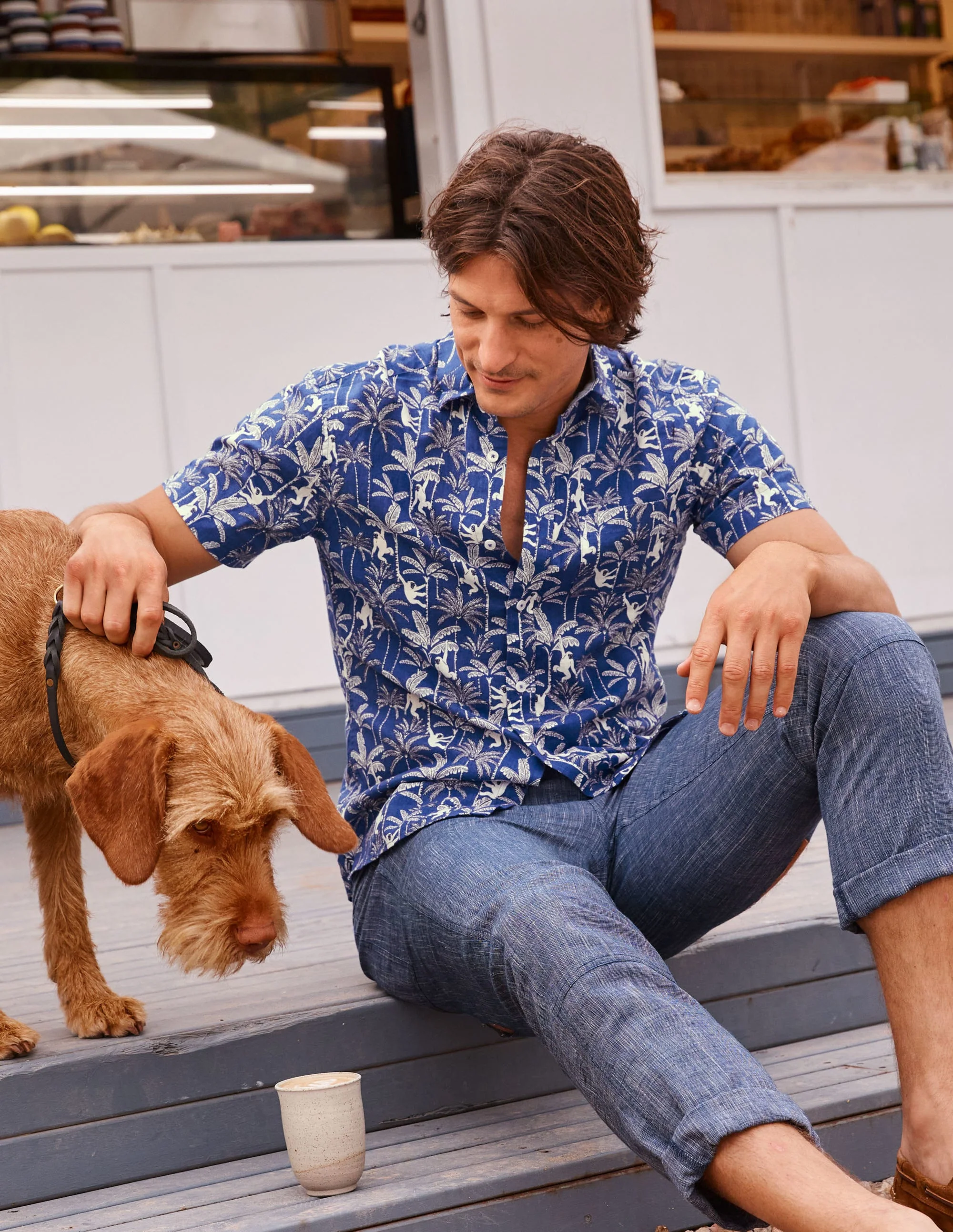 Linen Cotton Interest Shirt-Regal Blue Monkey