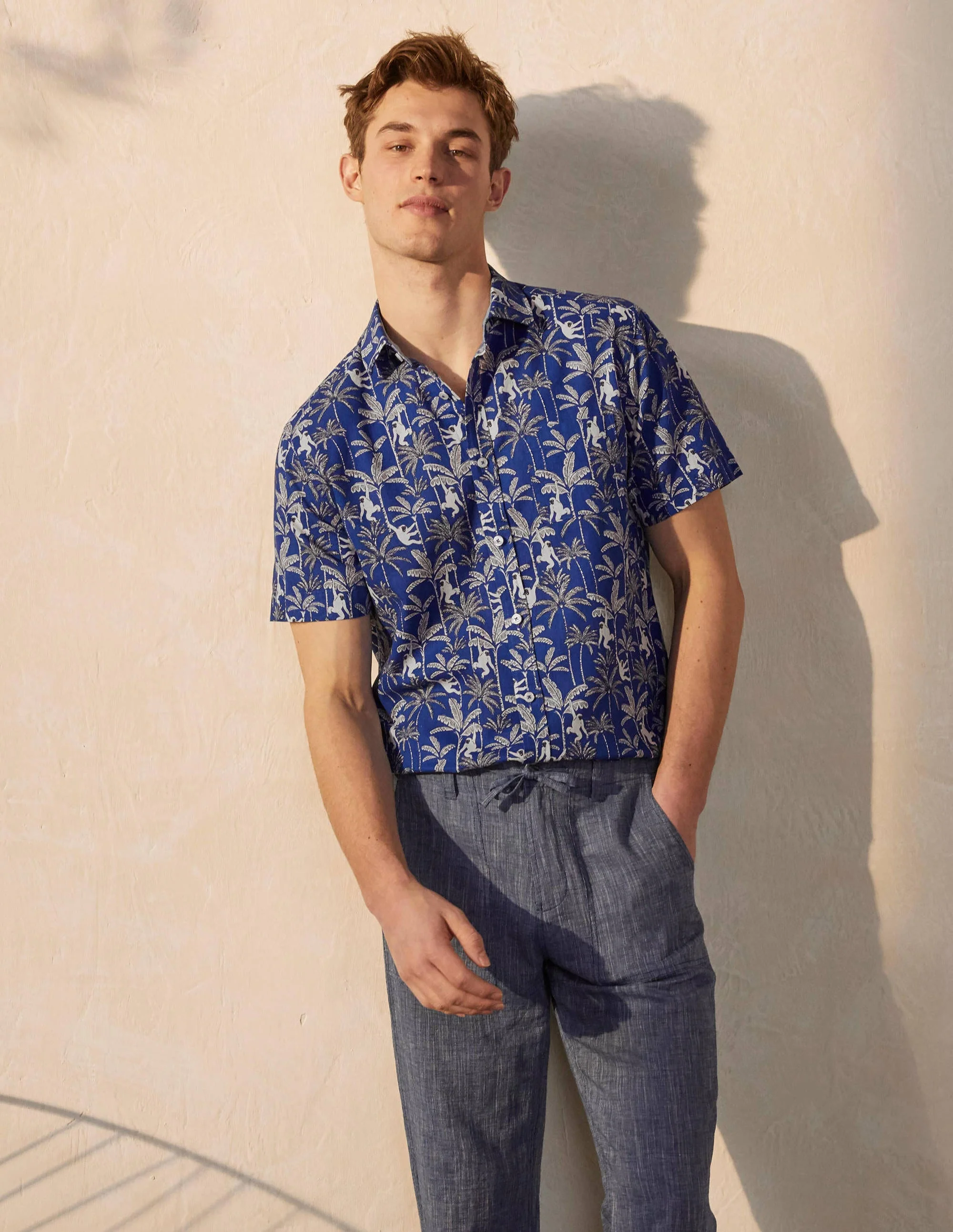 Linen Cotton Interest Shirt-Regal Blue Monkey - Image 3