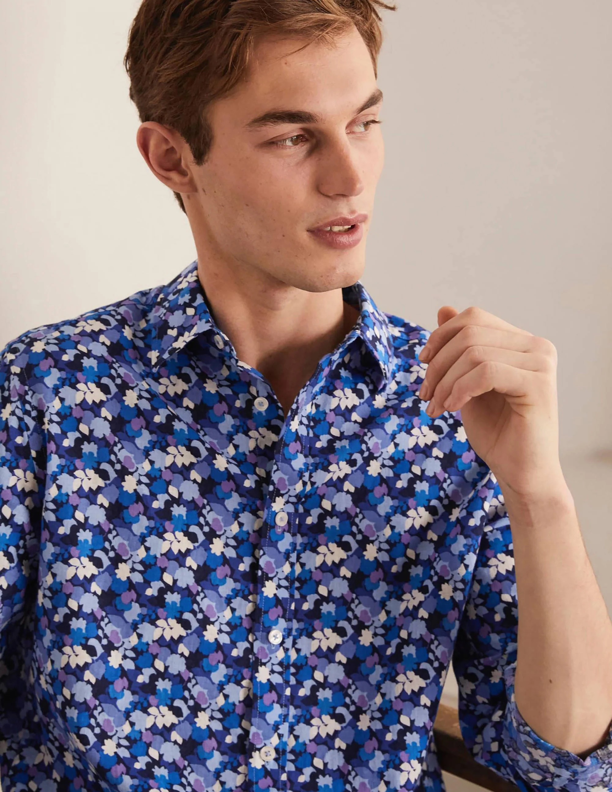 Linen Cotton Pattern Shirt-Blues Pressed Bloom Camo - Image 2