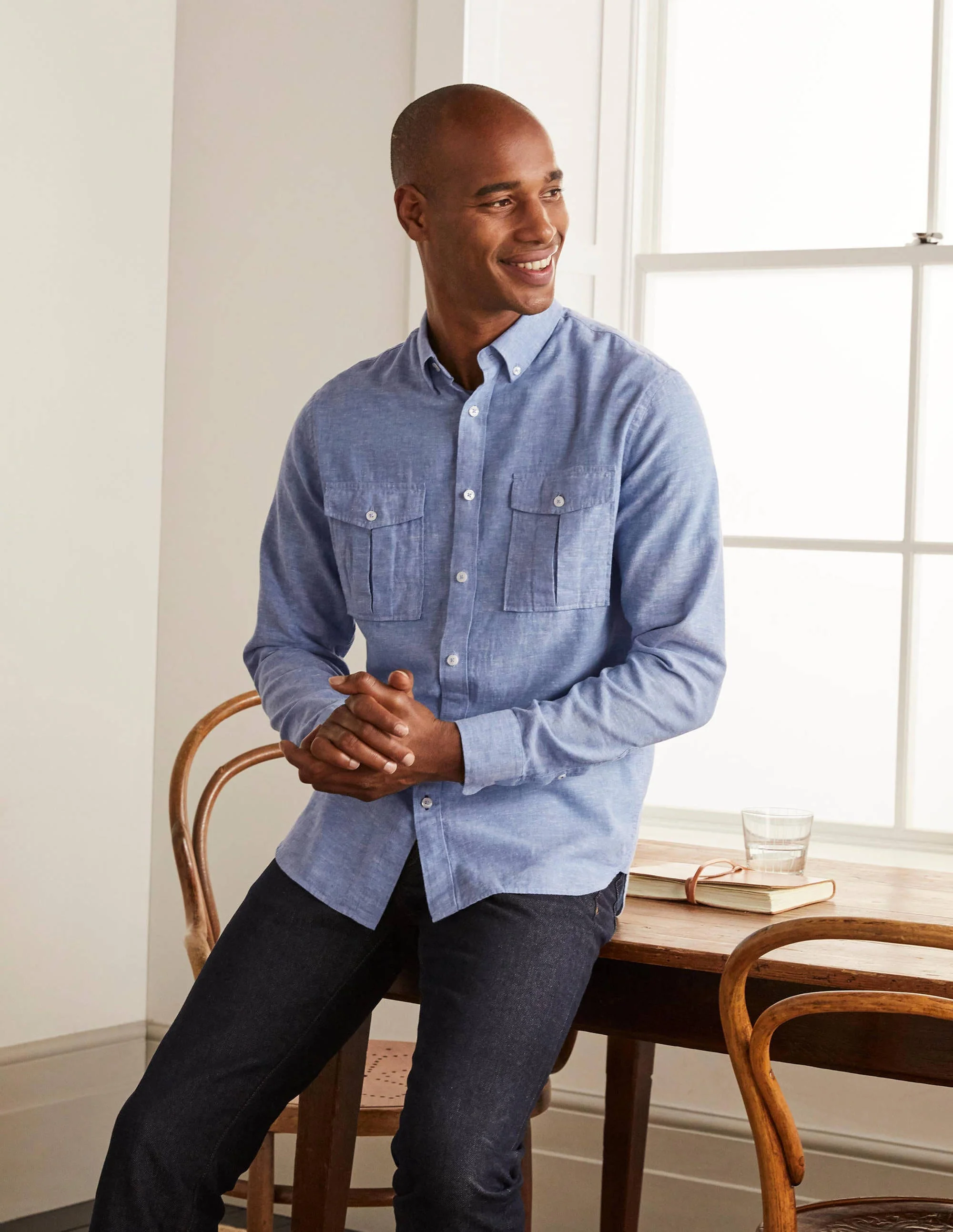 Linen Safari Shirt-Heavenly Blue