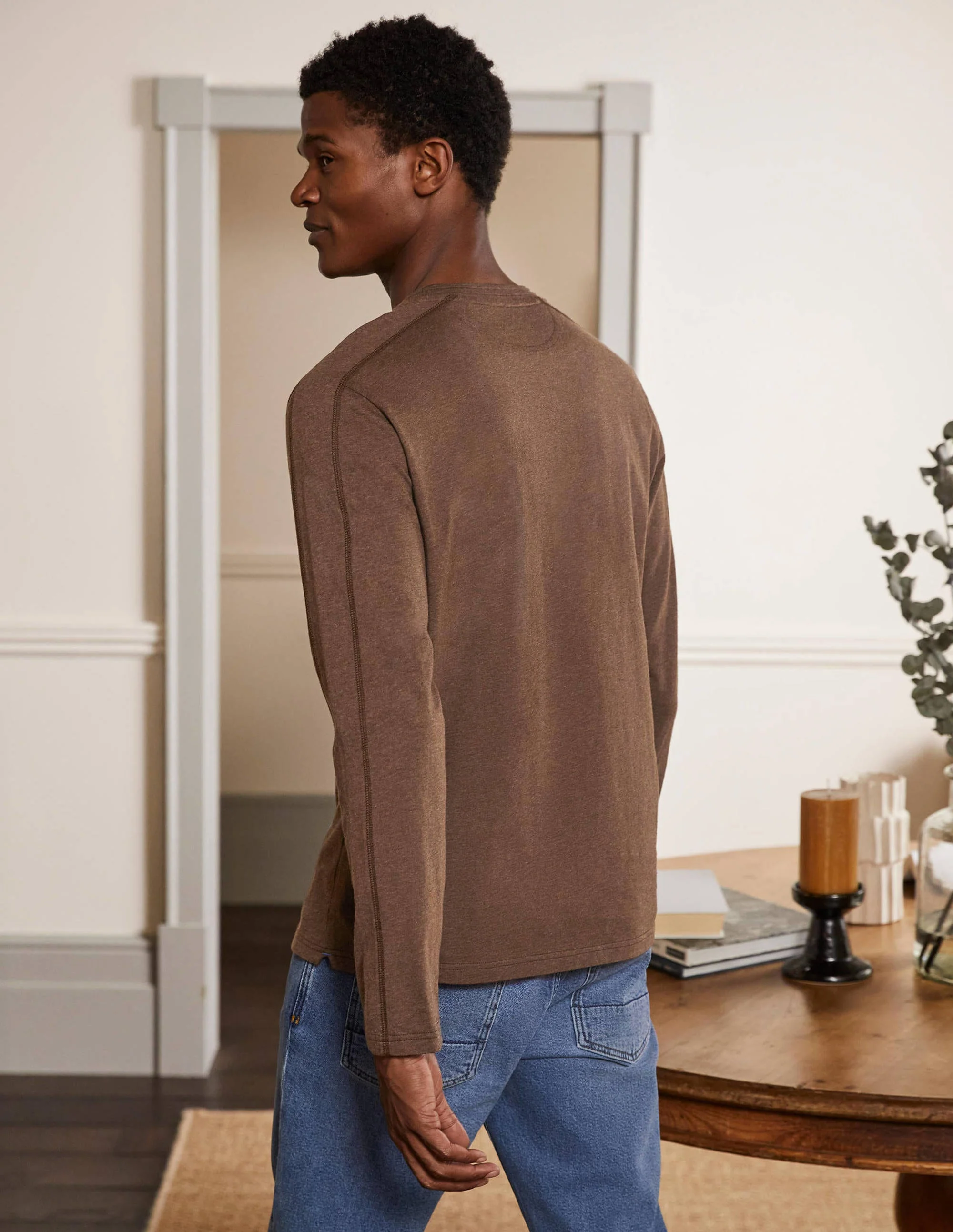 Long Sleeve Henley-Cacao Marl - Image 3