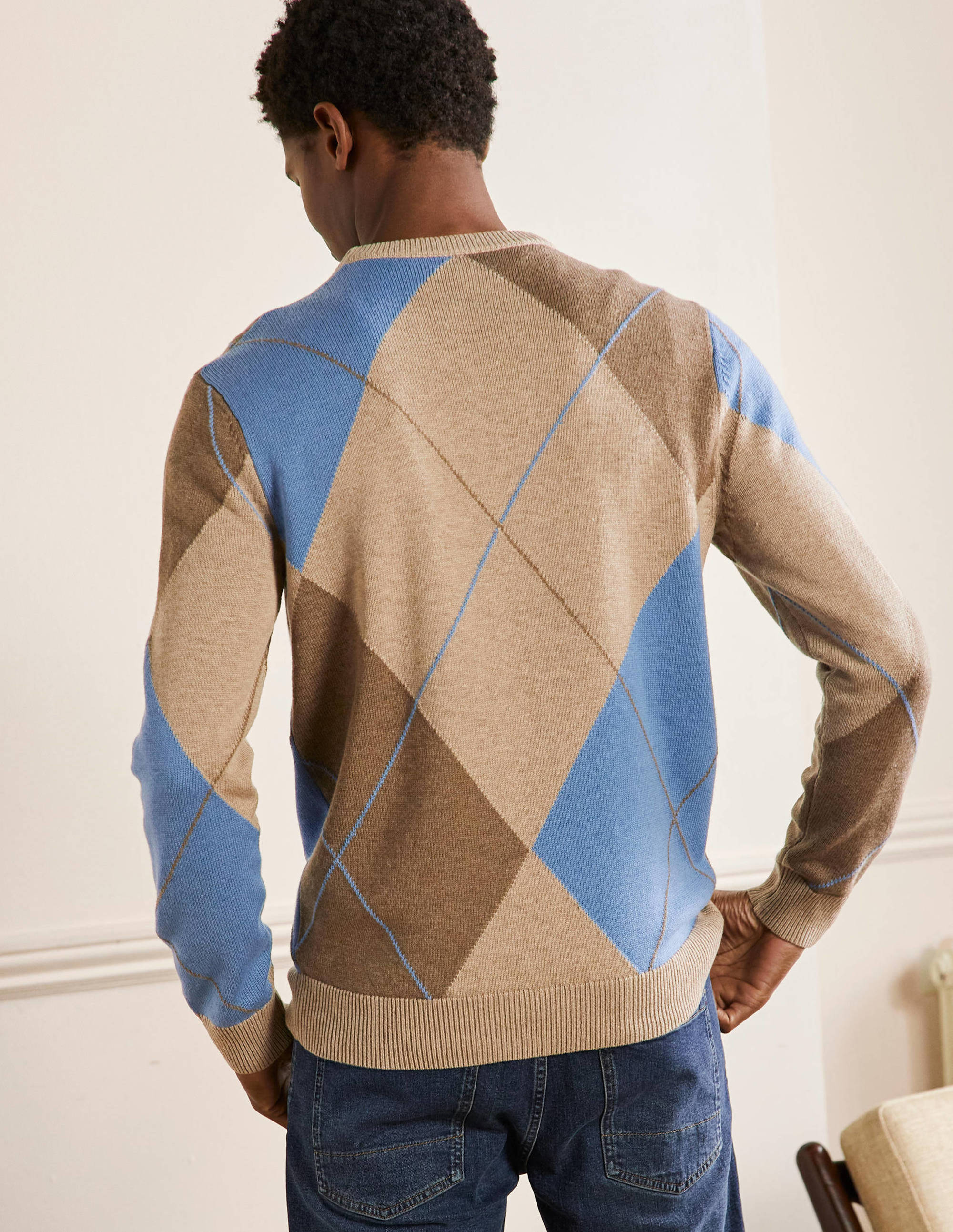 Merino Blend Crew Neck Sweater-Multi Argyle - Image 3