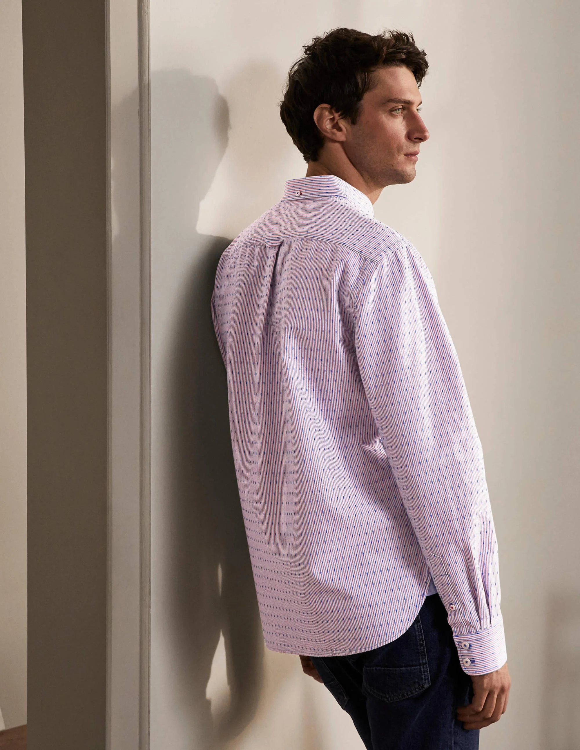 Modern Oxford Shirt-Red/Blue Stripe Dobby - Image 3