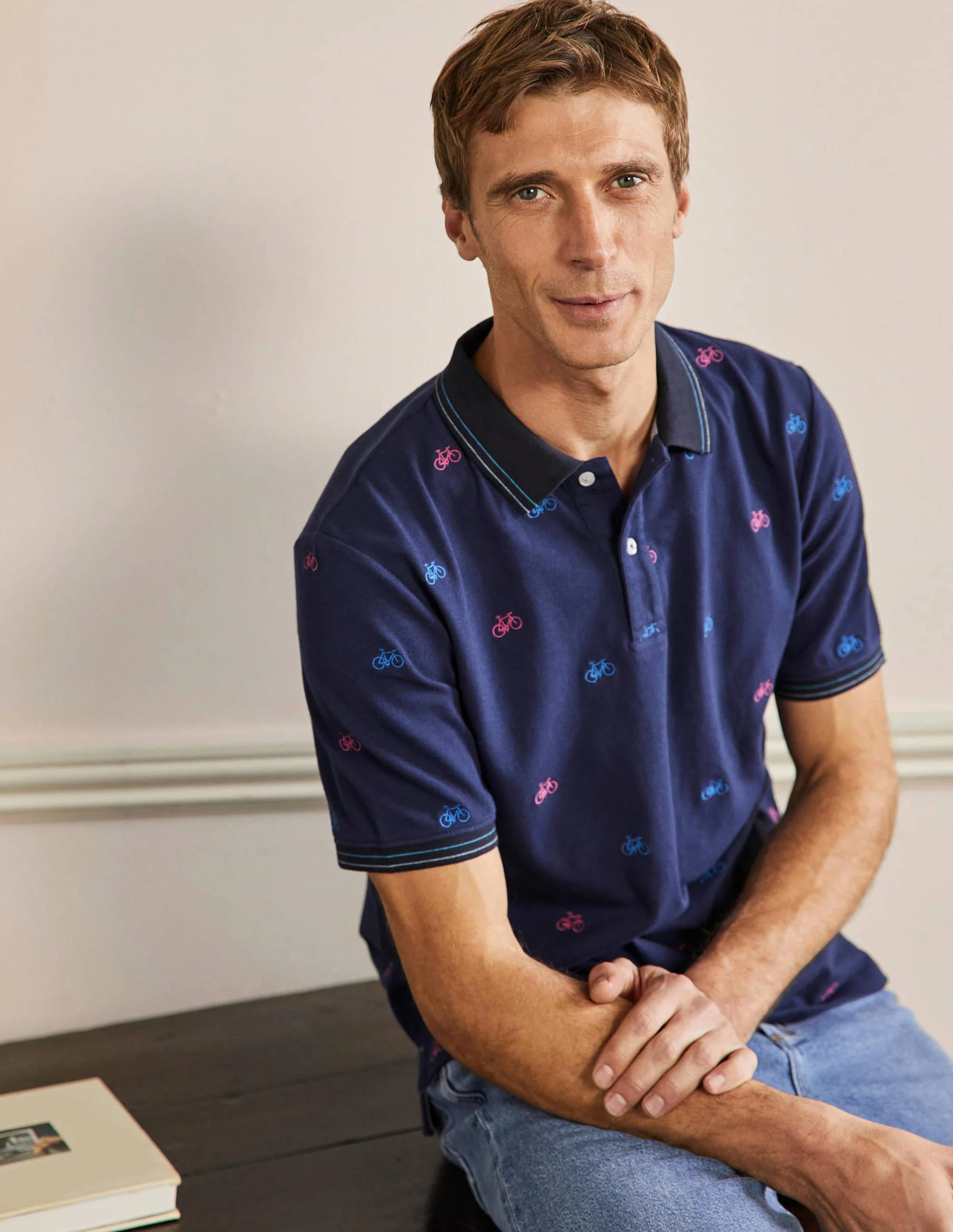 Piqué Polo Shirt-Navy Blue Embroidered Bike - Image 5
