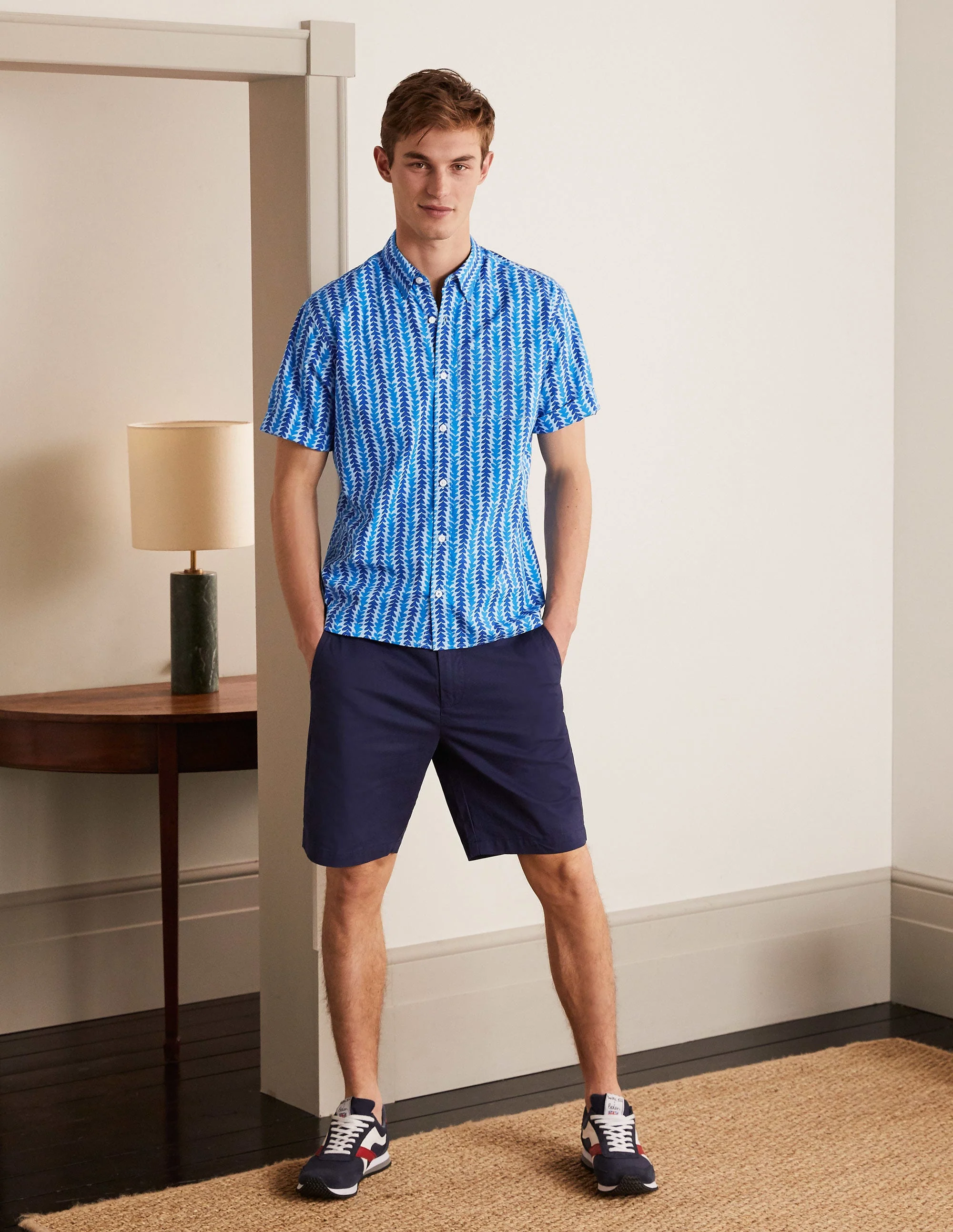 Printed Short Sleeve Shirt-Regal Blue Tropical Stripe - Image 2