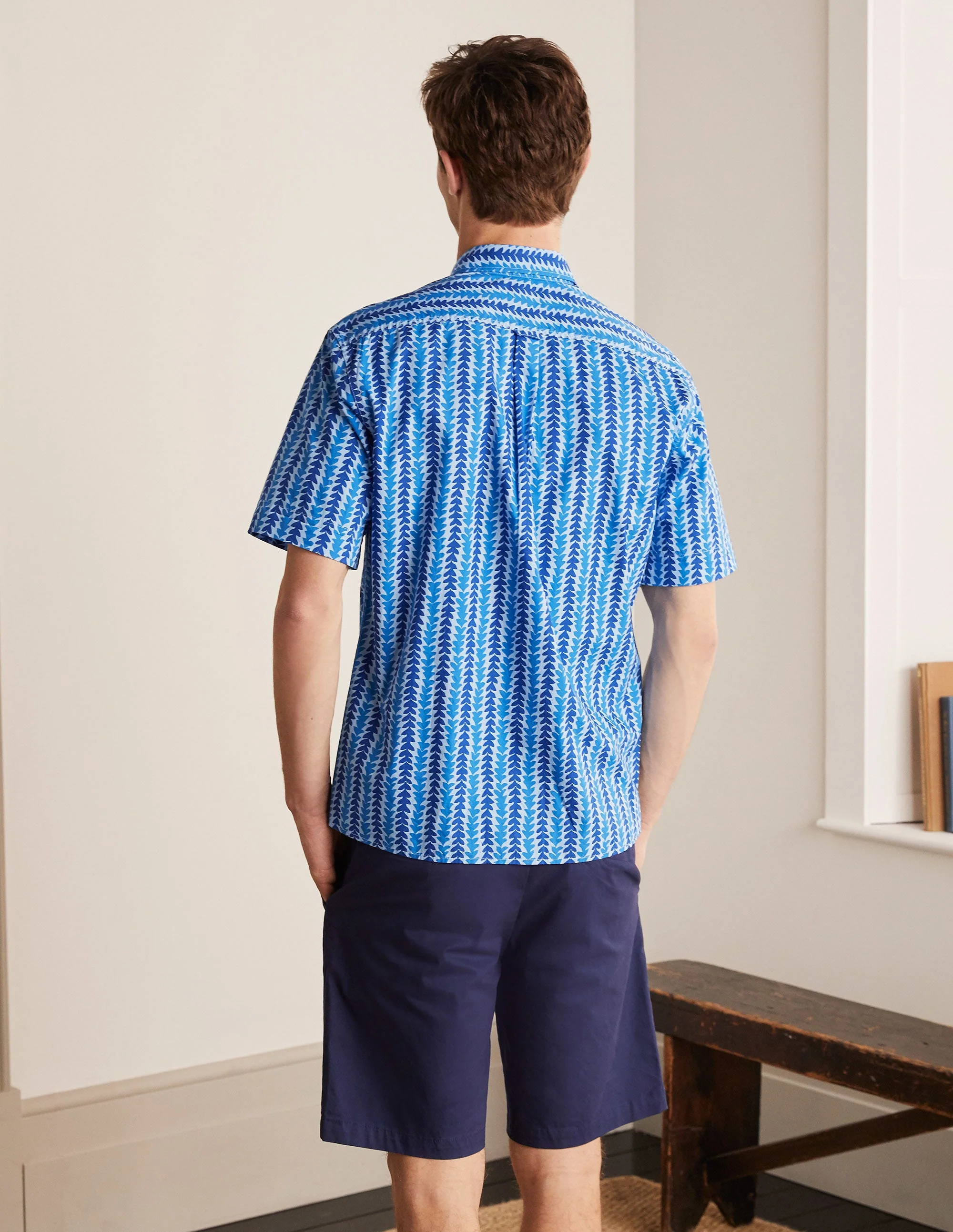 Printed Short Sleeve Shirt-Regal Blue Tropical Stripe - Image 3