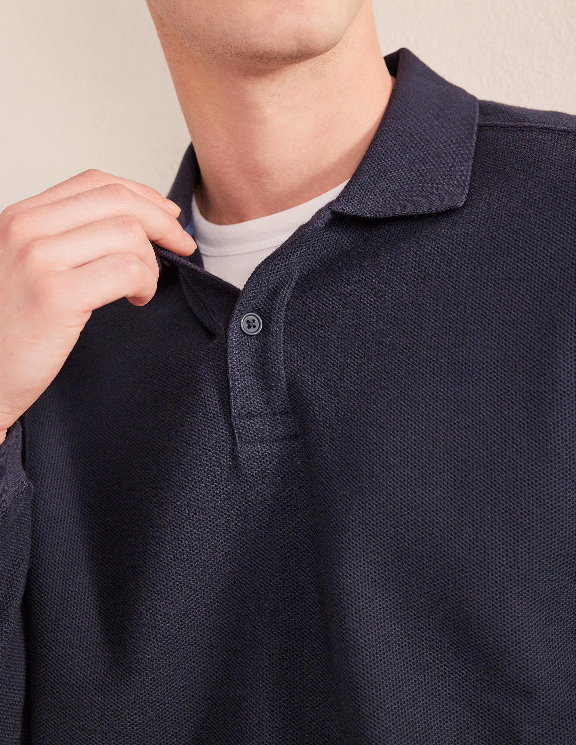 Relaxed Long Sleeve Polo-Navy - Image 2