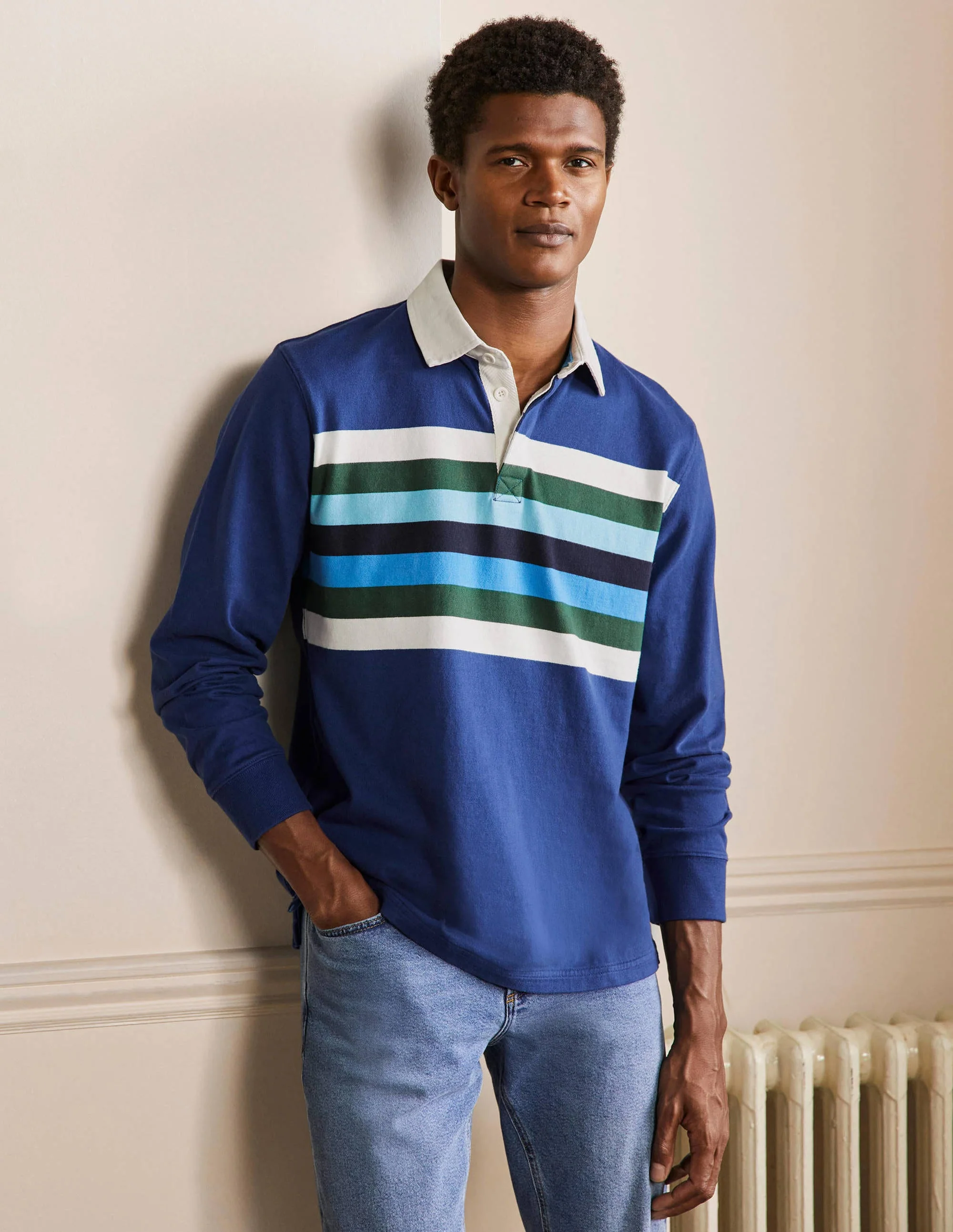 Rugby Shirt-Blues Tonal Chest Stripe - Image 4