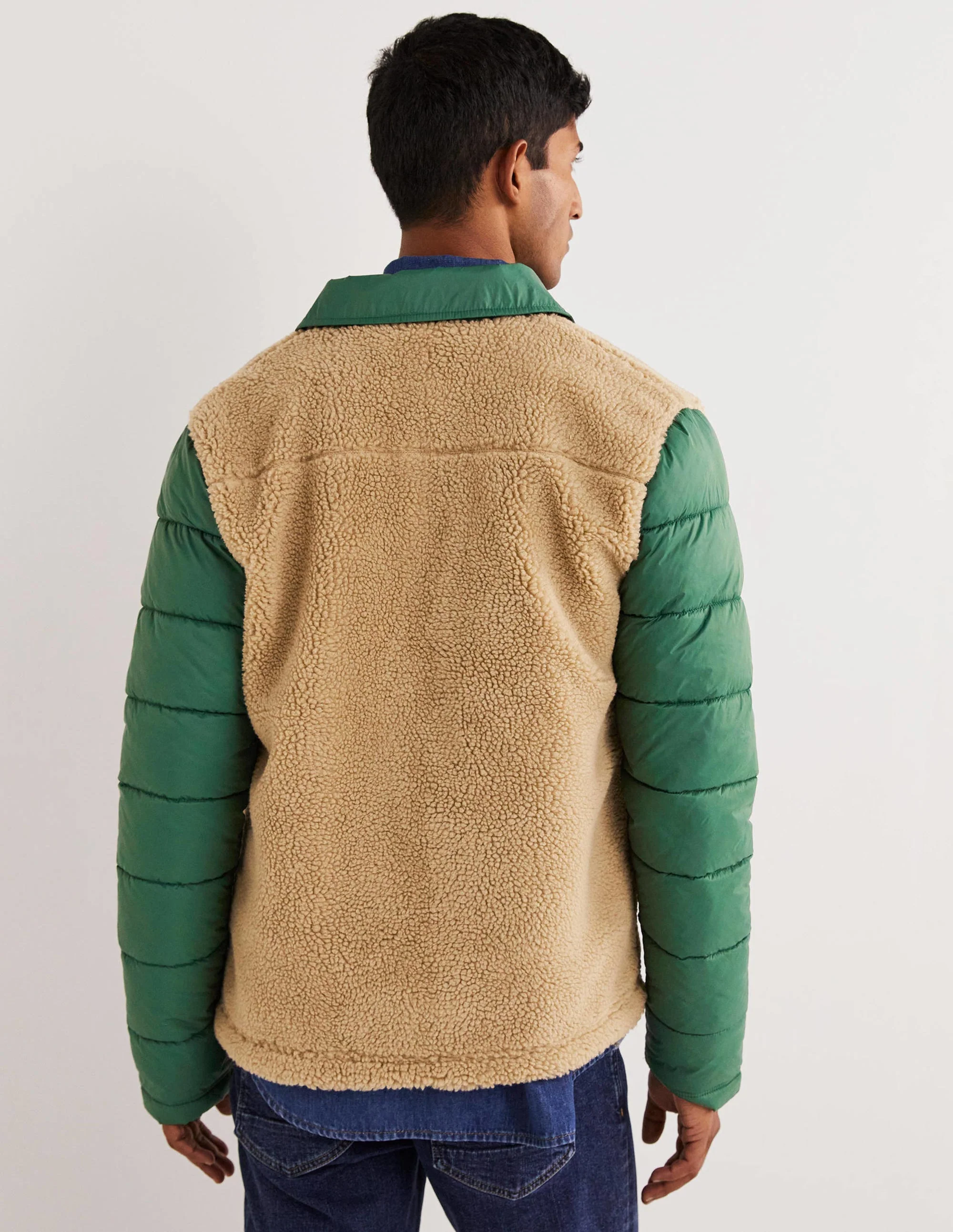 Sherpa/Nylon Shacket-Hunter Green/Ecru - Image 3