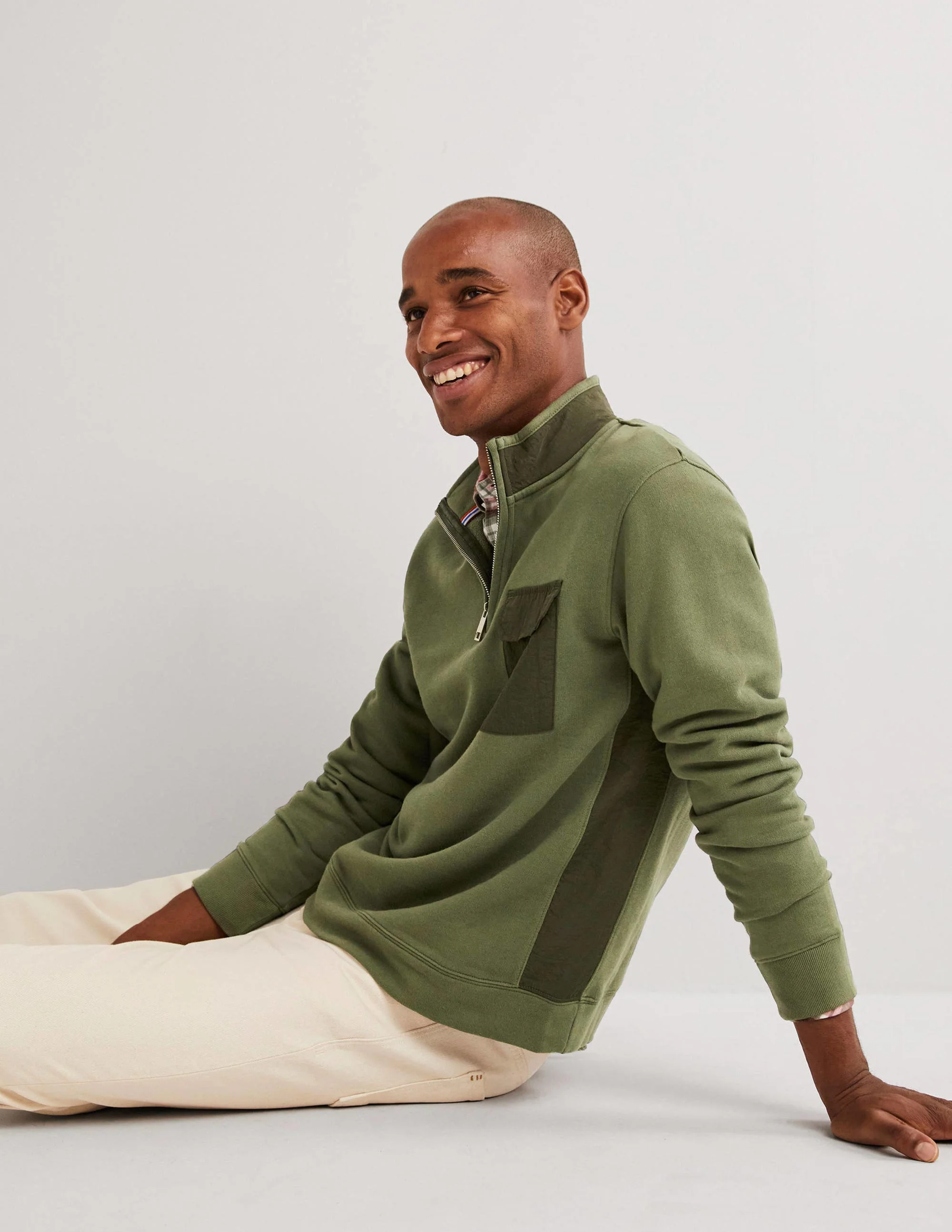 Side Panel Half Zip-Utility Green