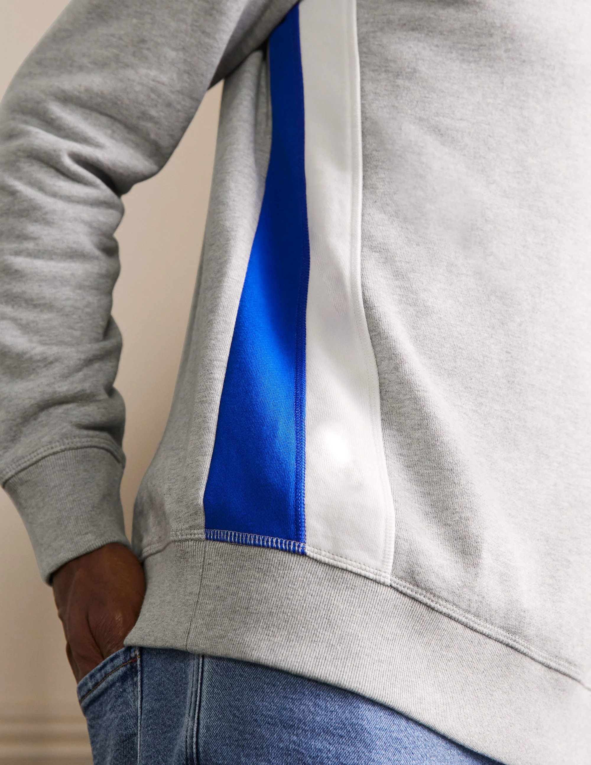 Side Stripe Sweatshirt-Grey Marl/ Blue Side Stripe - Image 2