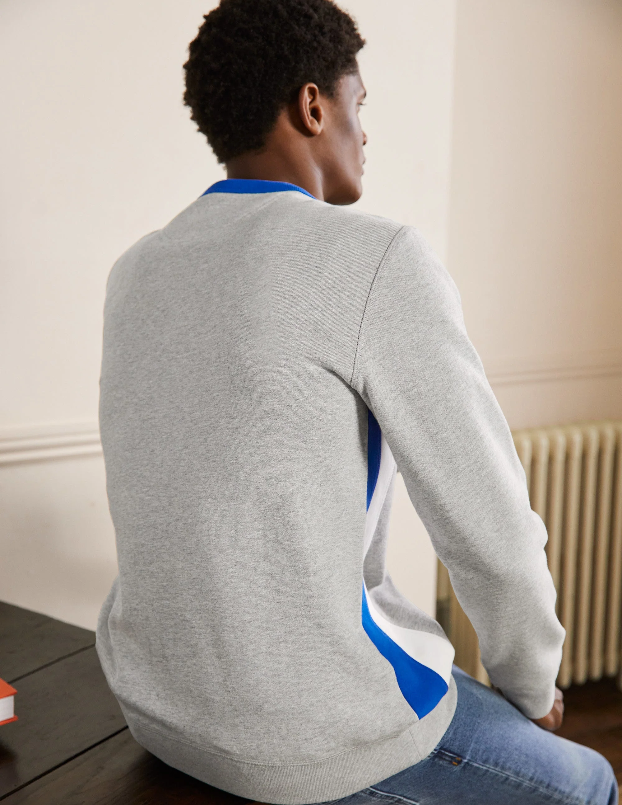 Side Stripe Sweatshirt-Grey Marl/ Blue Side Stripe - Image 3