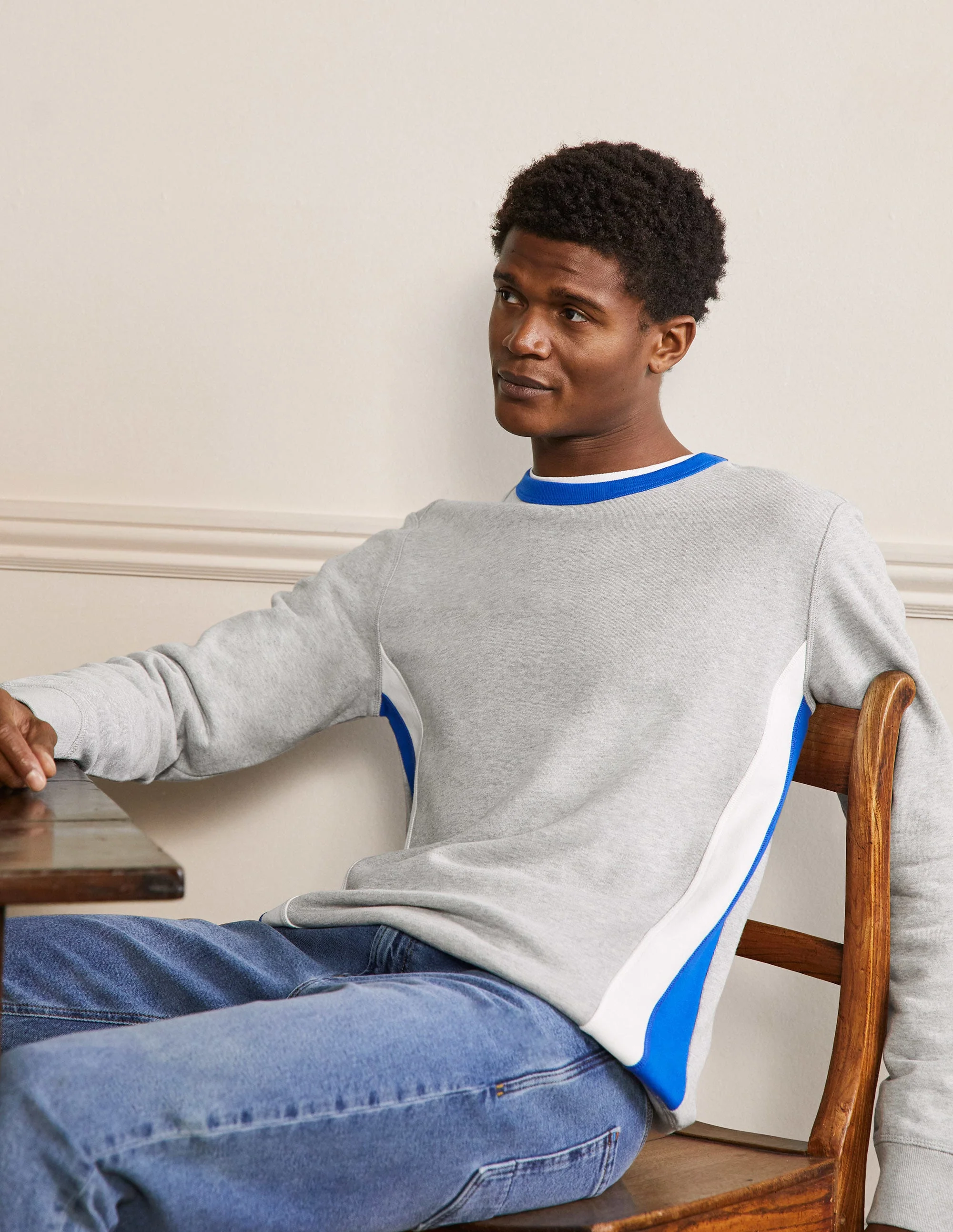 Side Stripe Sweatshirt-Grey Marl/ Blue Side Stripe - Image 4
