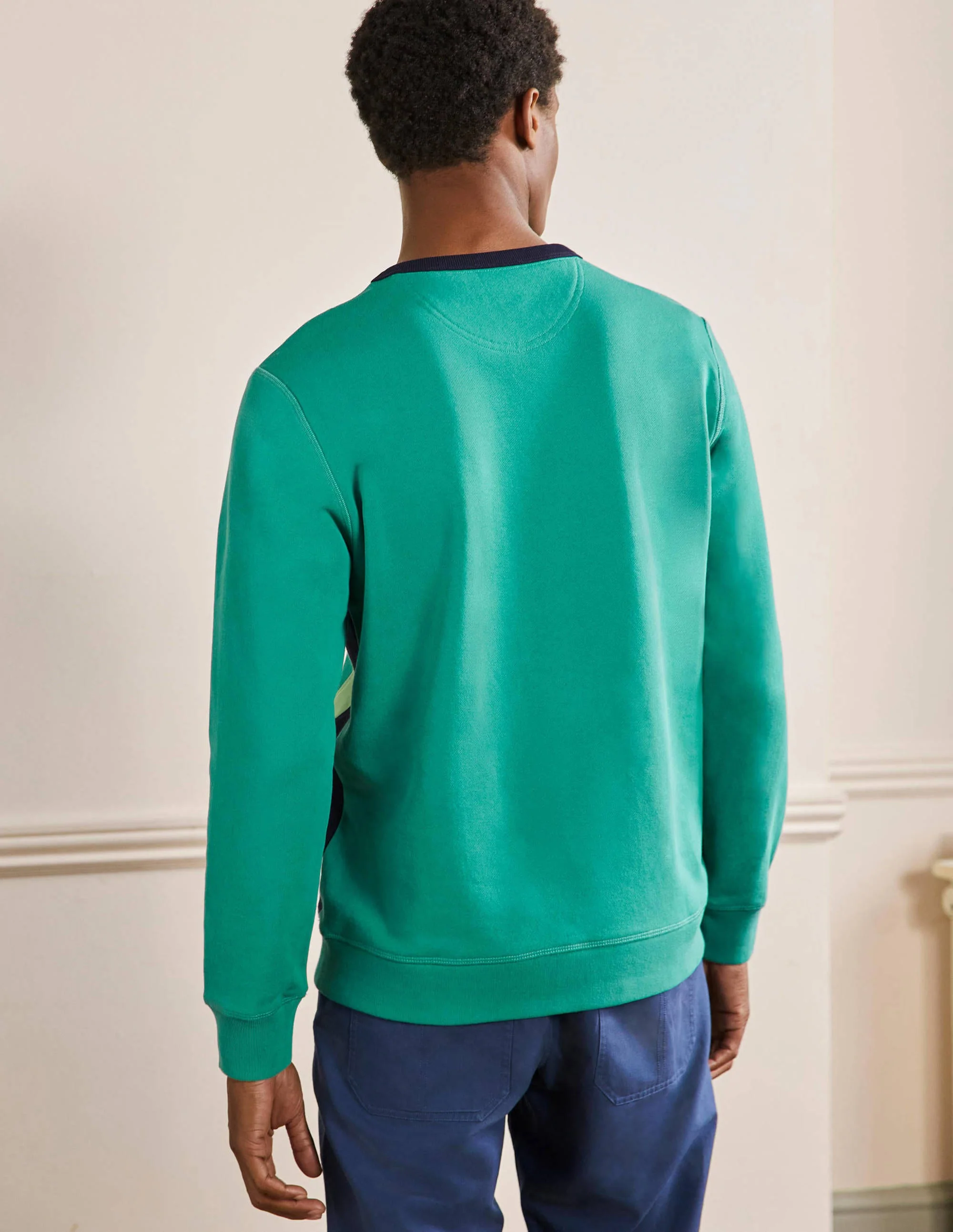 Side Stripe Sweatshirt-Sardinia Green/ Navy Stripe - Image 3
