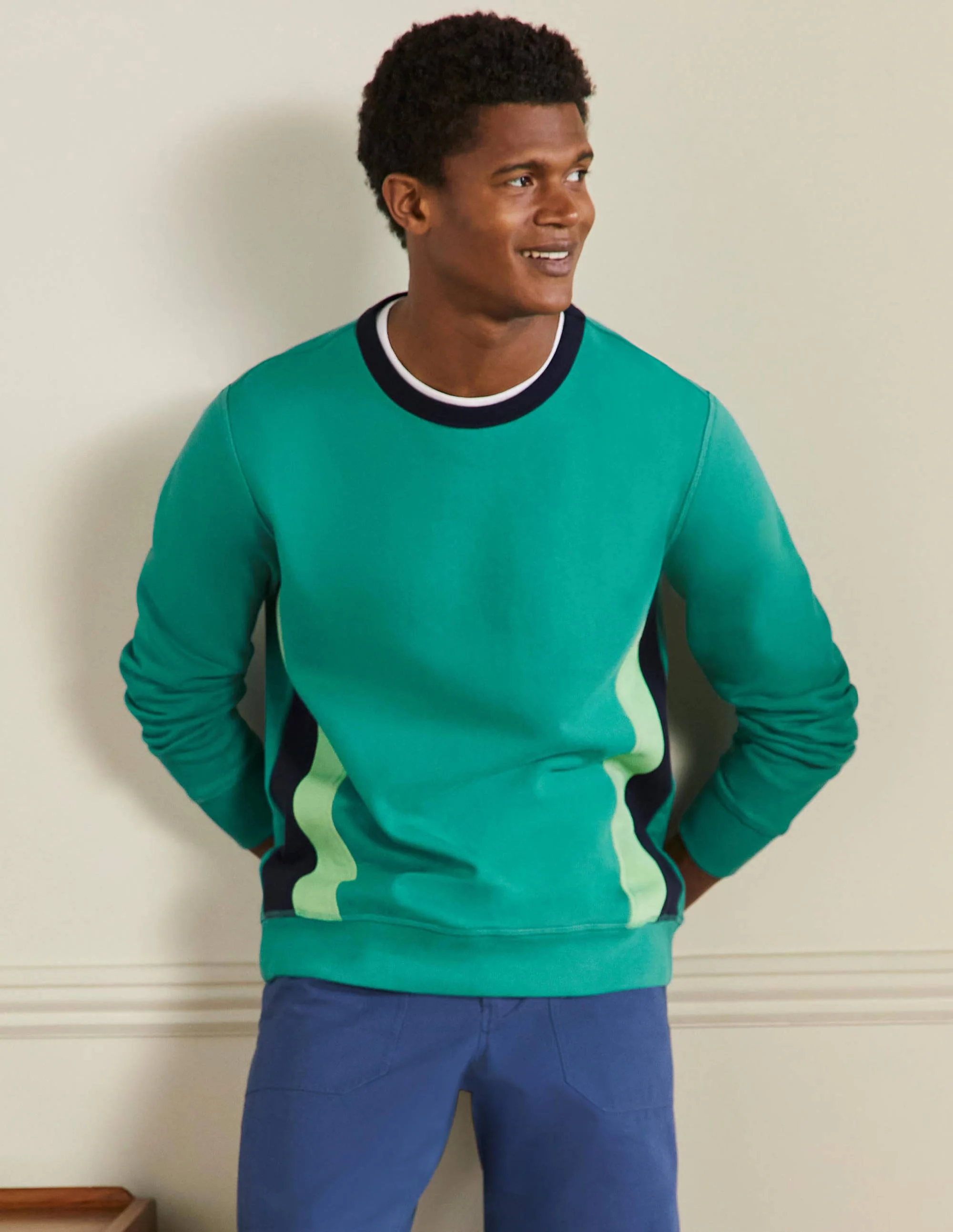Side Stripe Sweatshirt-Sardinia Green/ Navy Stripe - Image 4