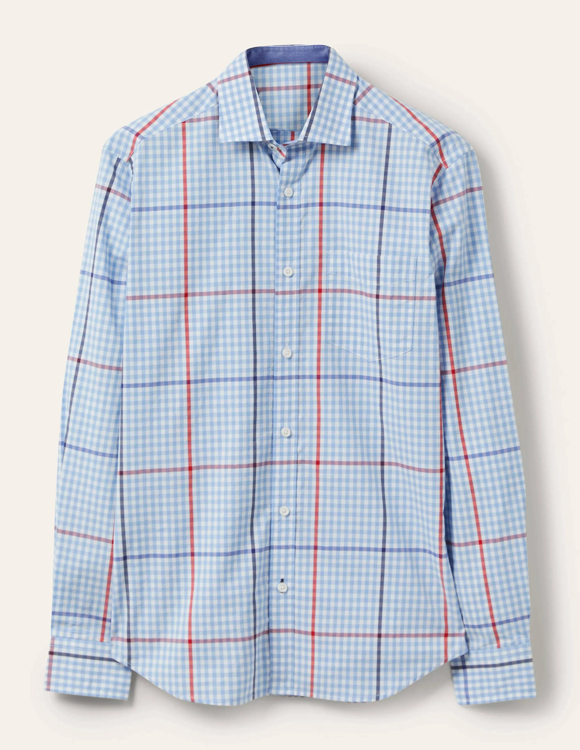 Slim Fit Classic Poplin Shirt-Heavenly Blue Check - Image 6