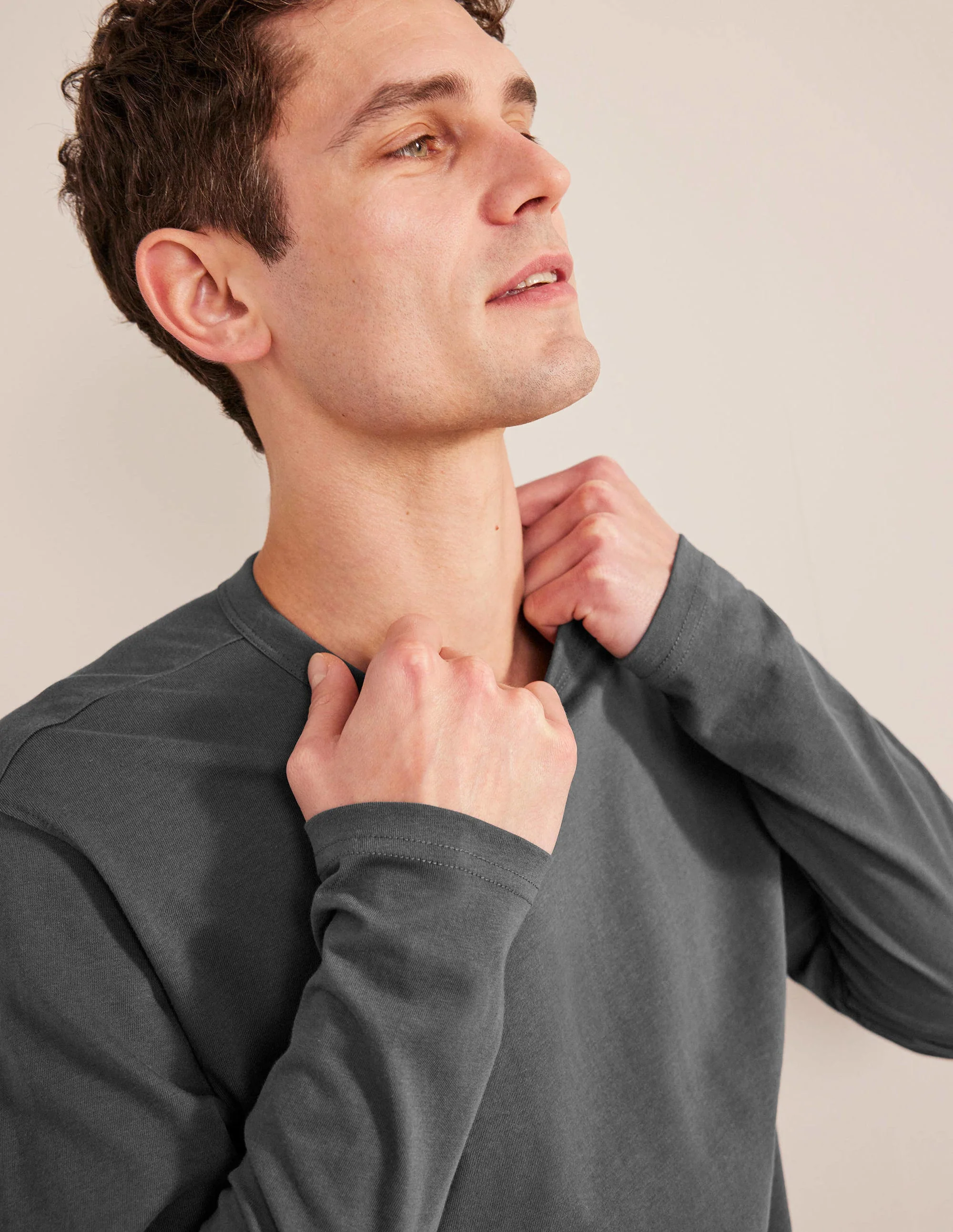 Slim Fit Long Sleeve T-shirt-Grey Pinstripe - Image 2