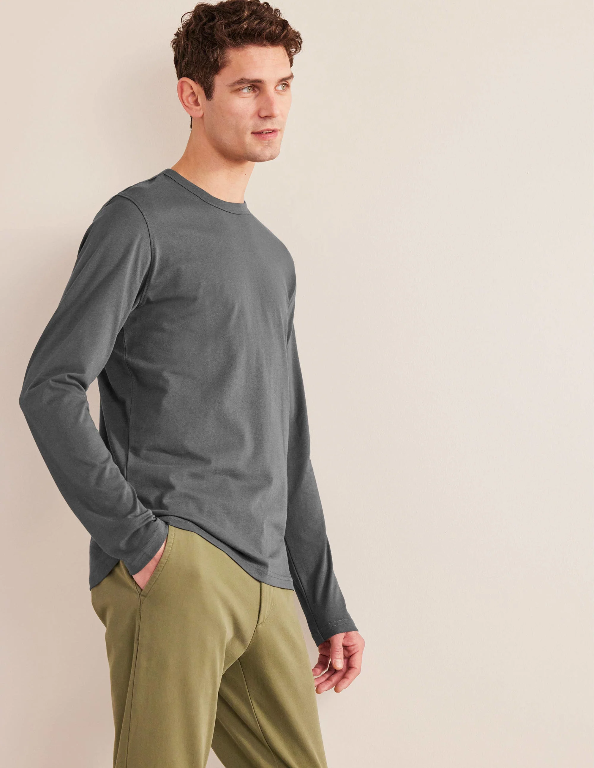 Slim Fit Long Sleeve T-shirt-Grey Pinstripe - Image 4