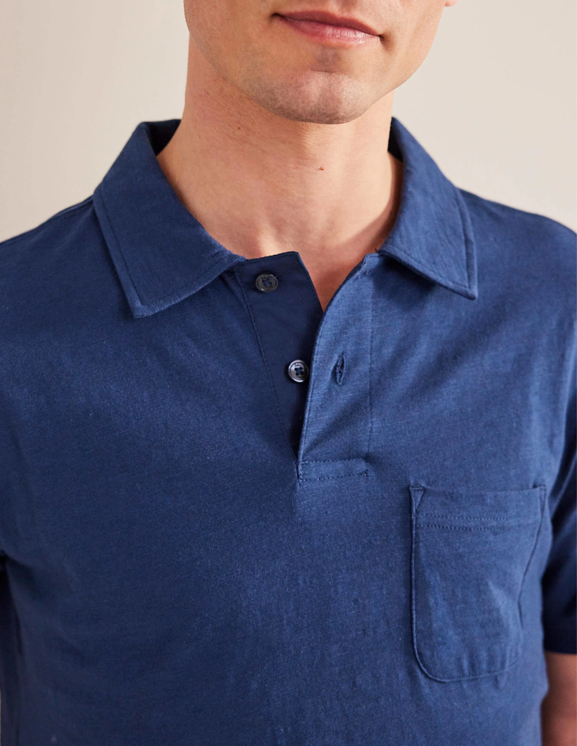 Slub Jersey Short Sleeve Polo-Navy Blue - Image 2
