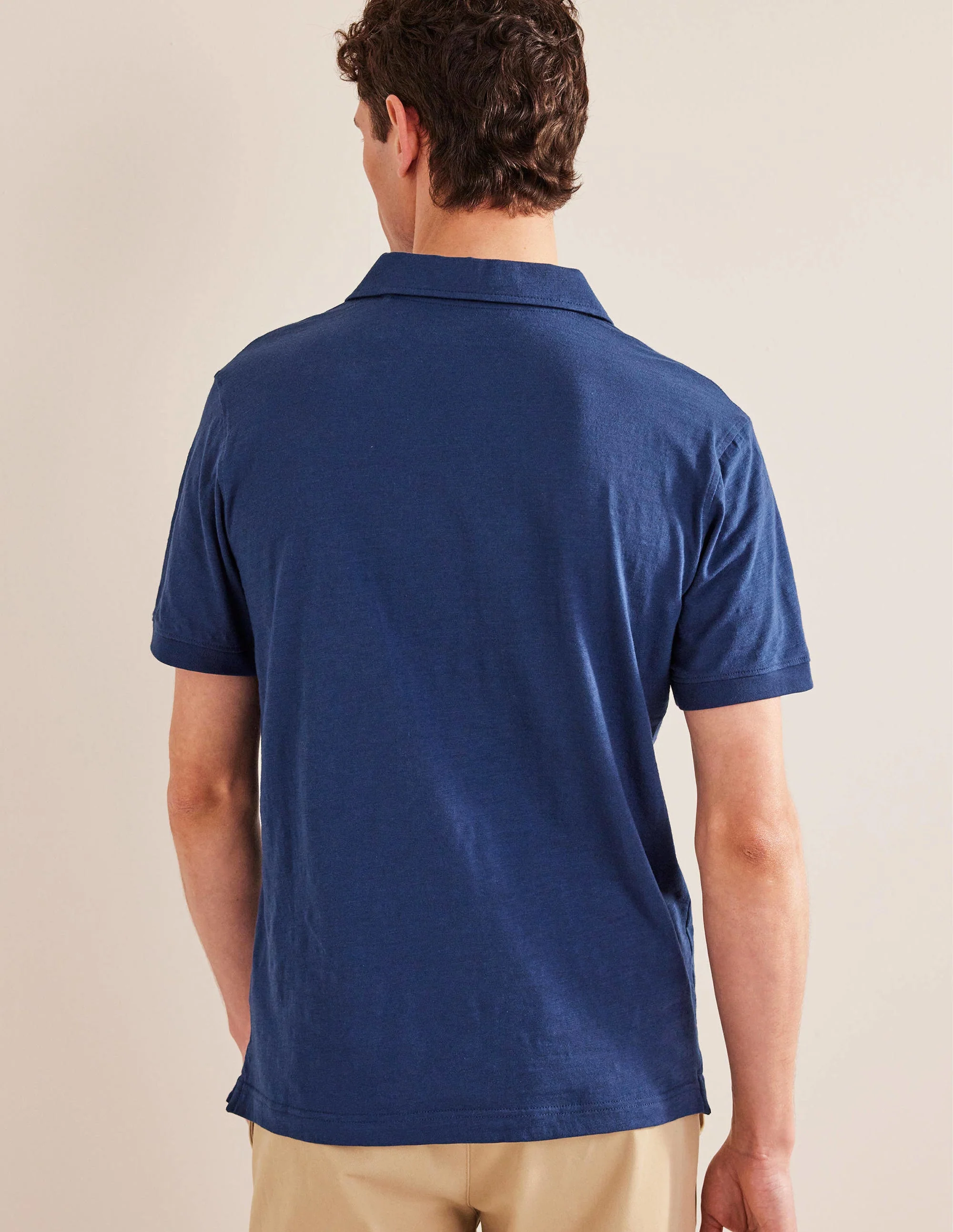 Slub Jersey Short Sleeve Polo-Navy Blue - Image 3