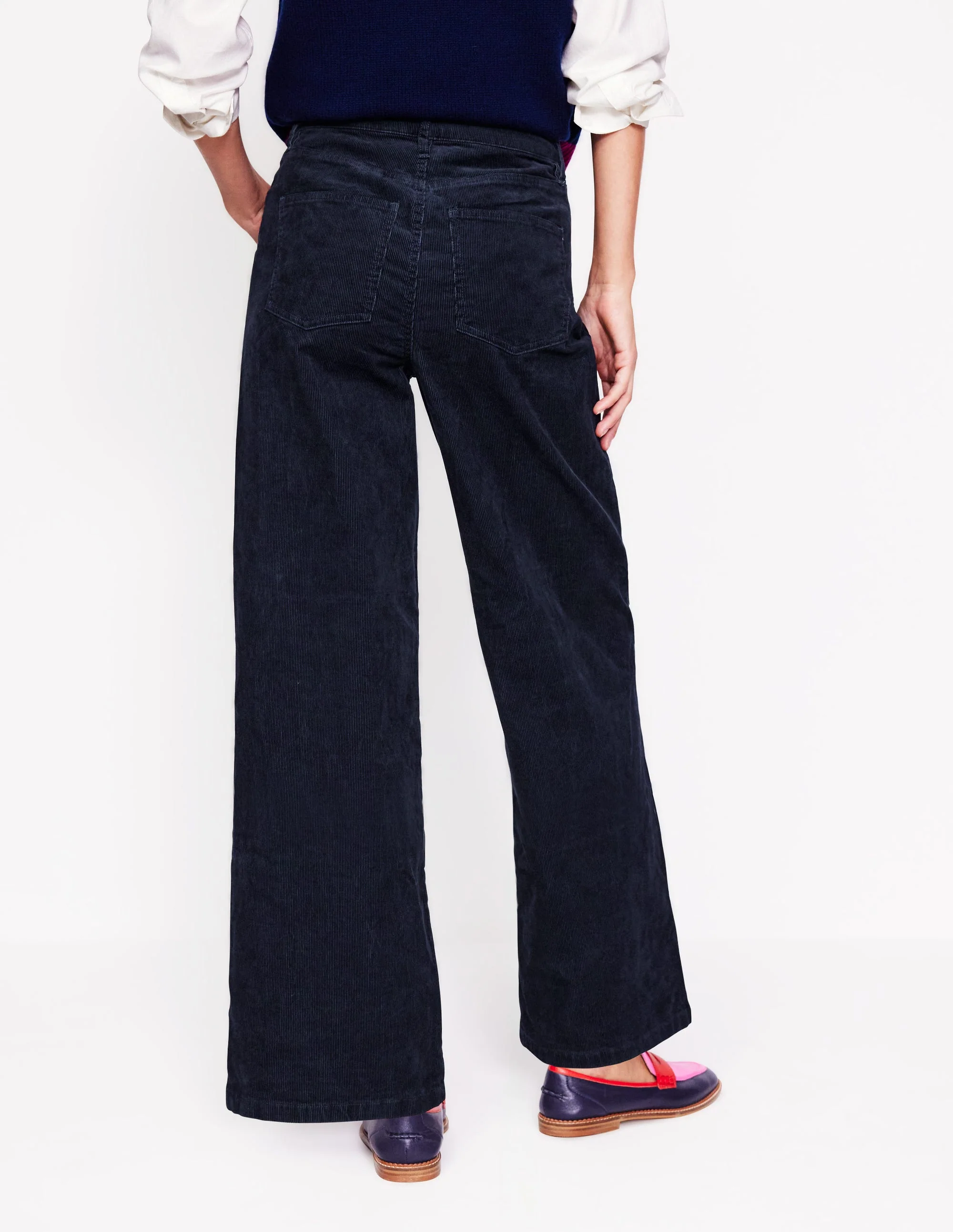 5 Pocket Cord Wide Jeans-Navy - Image 3