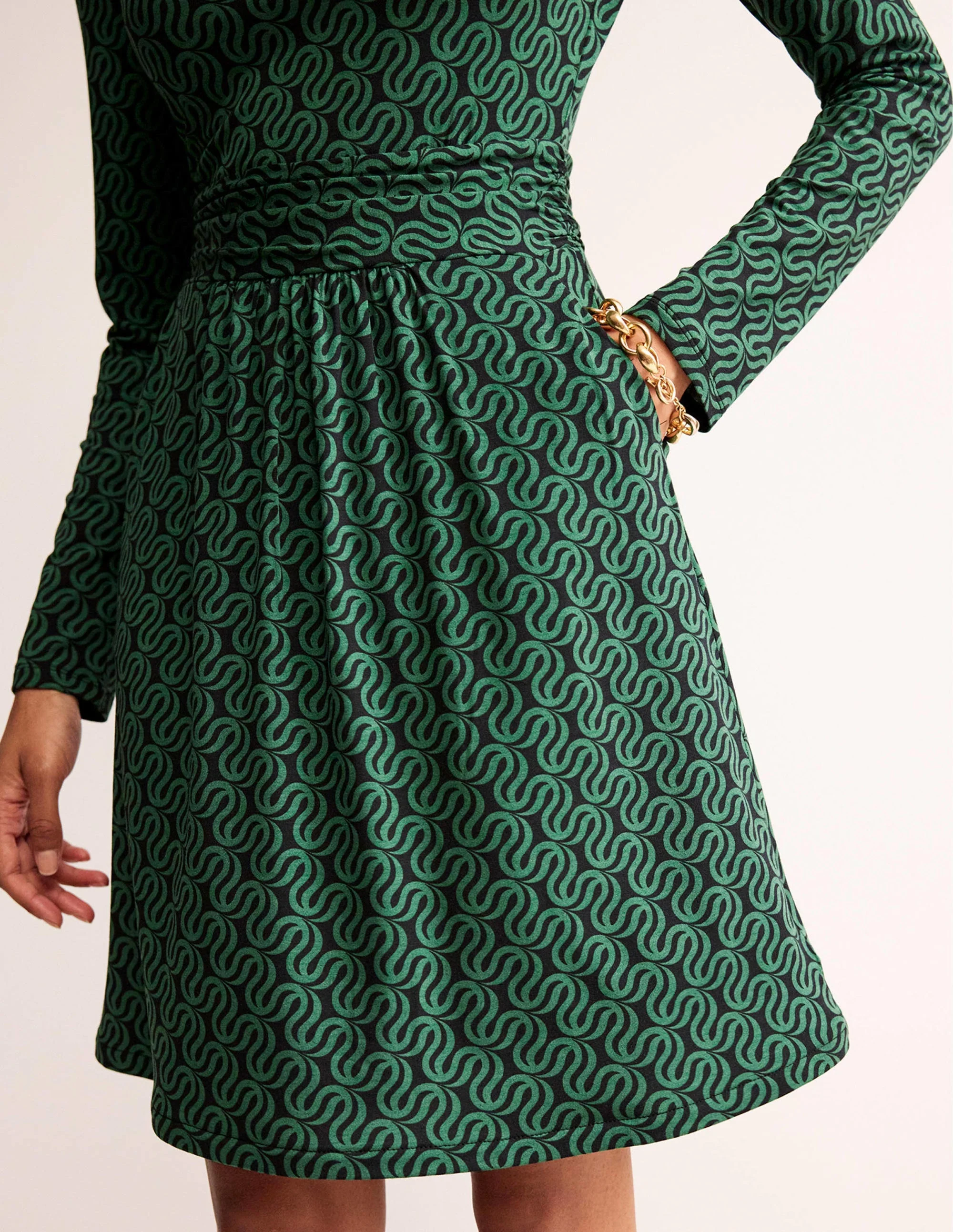 Abigail Jersey Dress-Black, Ribbon Wave - Image 2