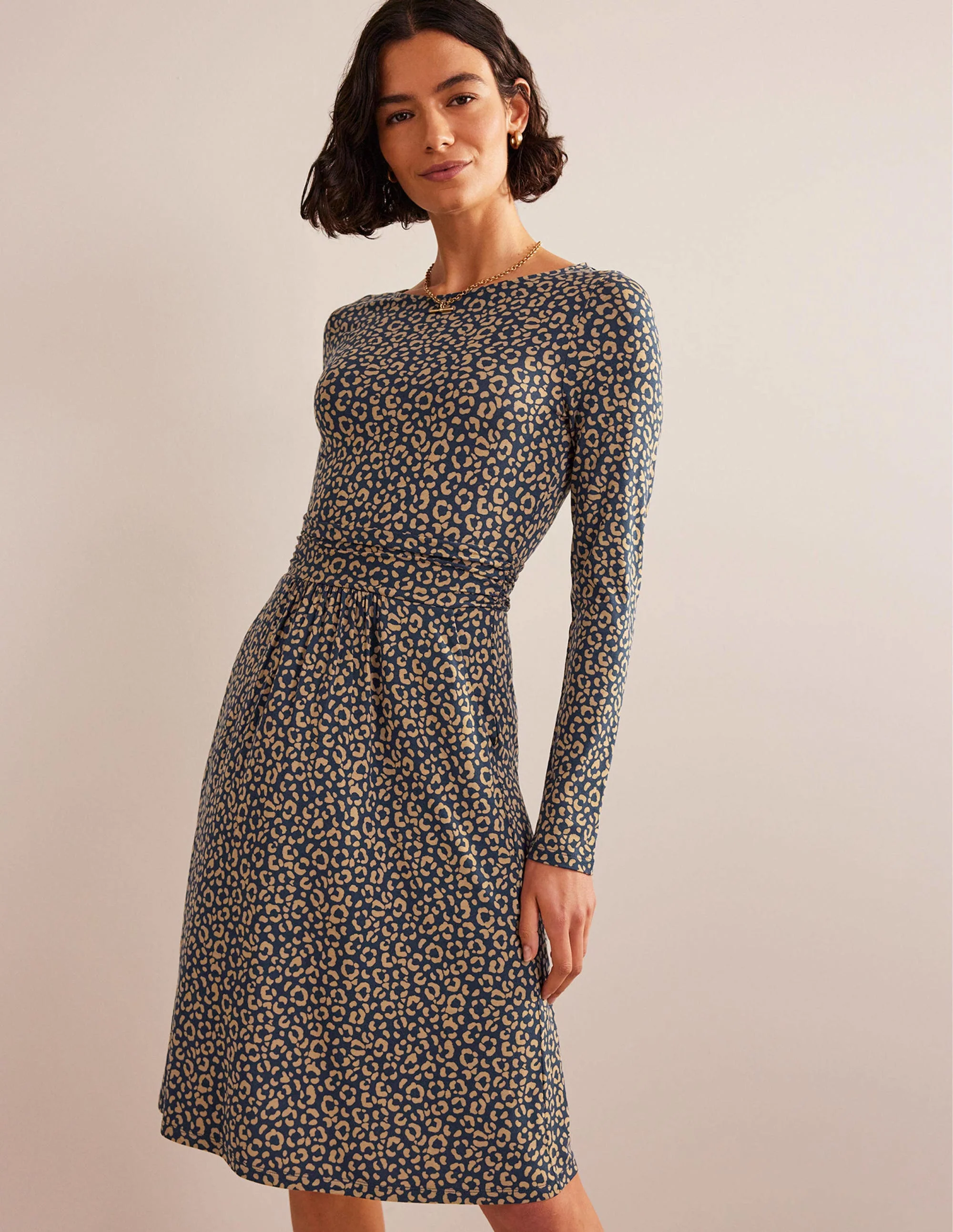 Abigail Jersey Dress-Camel, Animal Stamp - Image 4