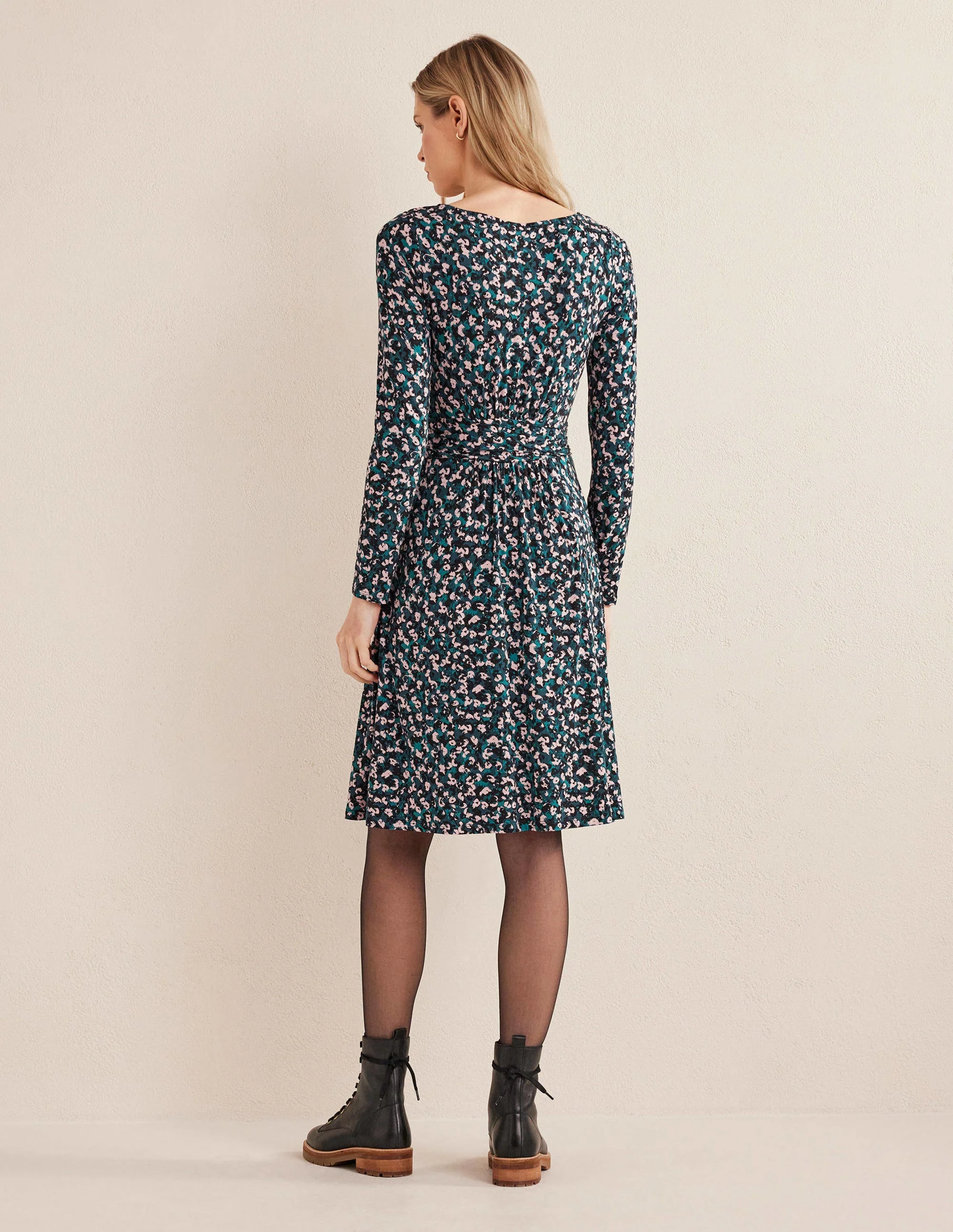 Abigail Jersey Dress-Seaweed, Painterly Stroke - Image 3