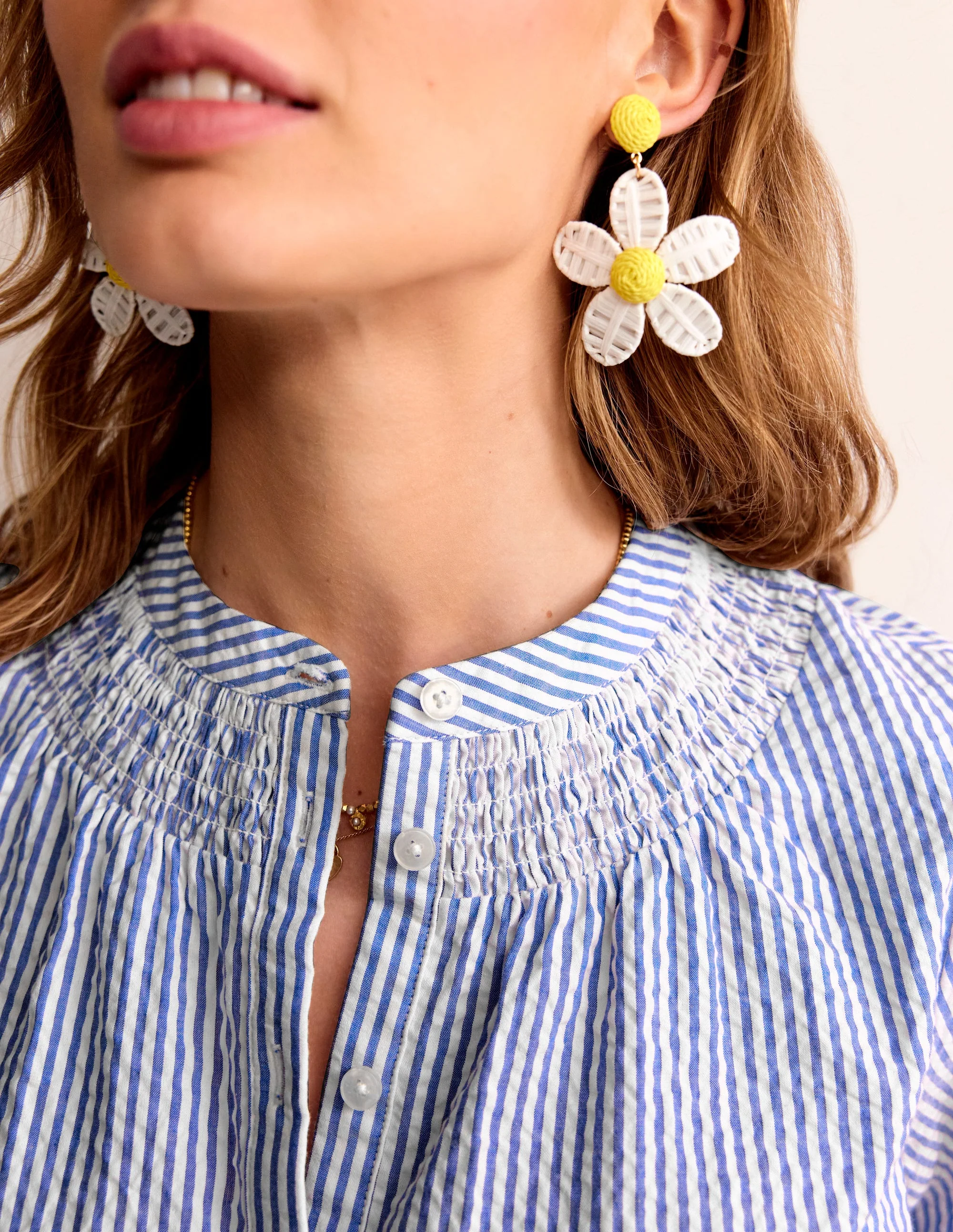 Ada Seersucker Top-Bright Blue, Ivory - Image 3