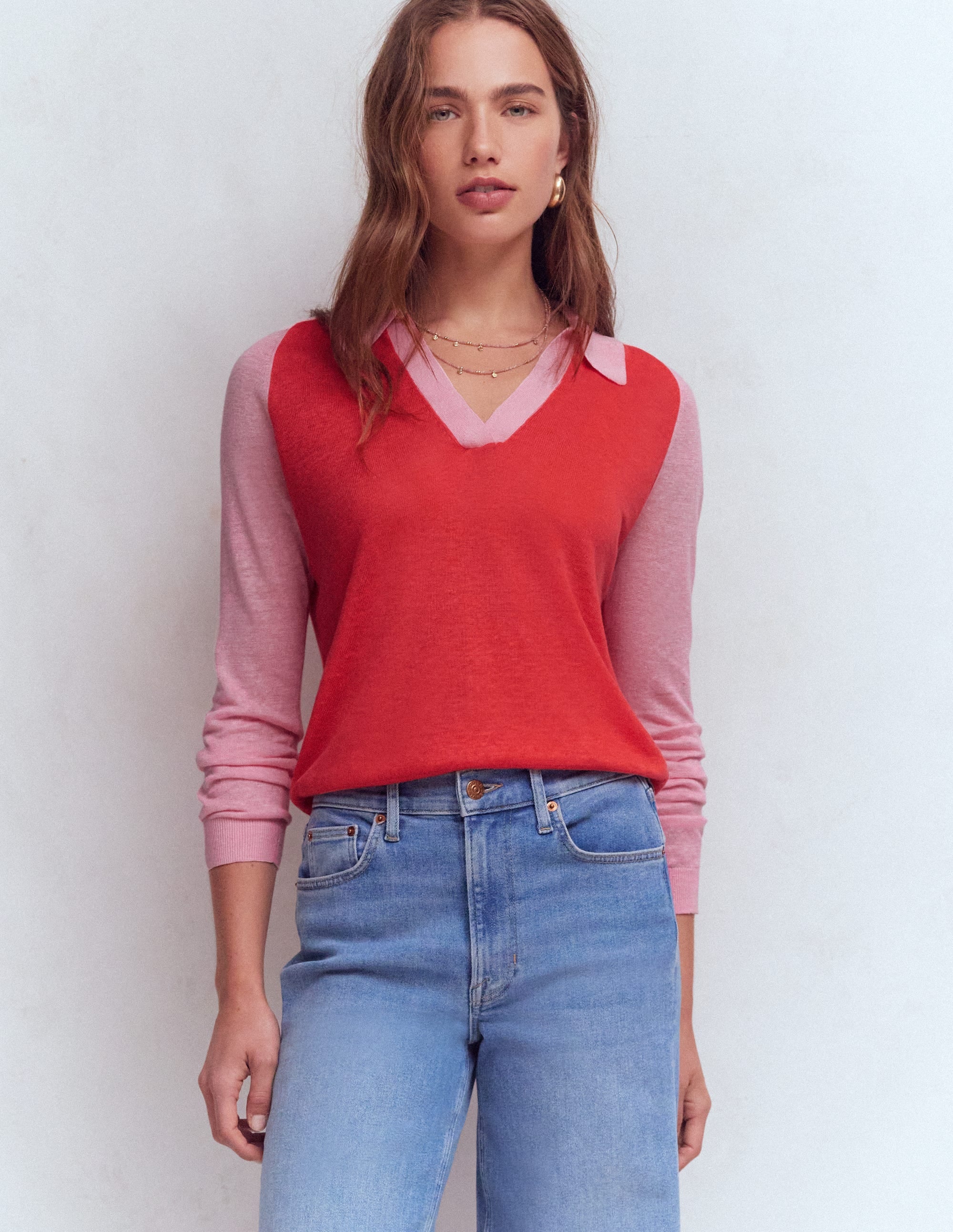 Agnes Collared Linen Jumper-Sunkissed Coral / Formica Pink - Image 6