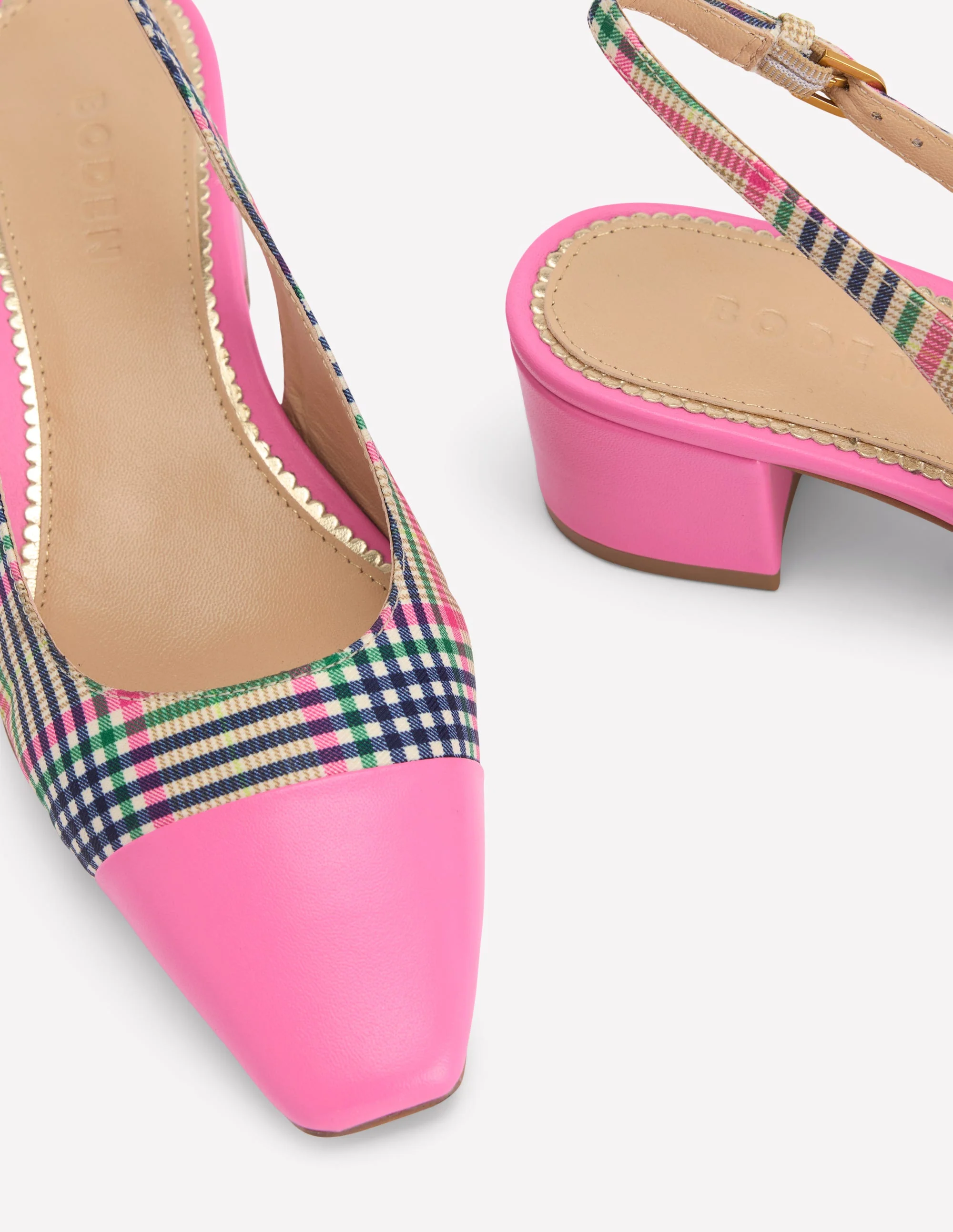 Ailsa Block Heel Slingbacks-Multi Check - Image 4
