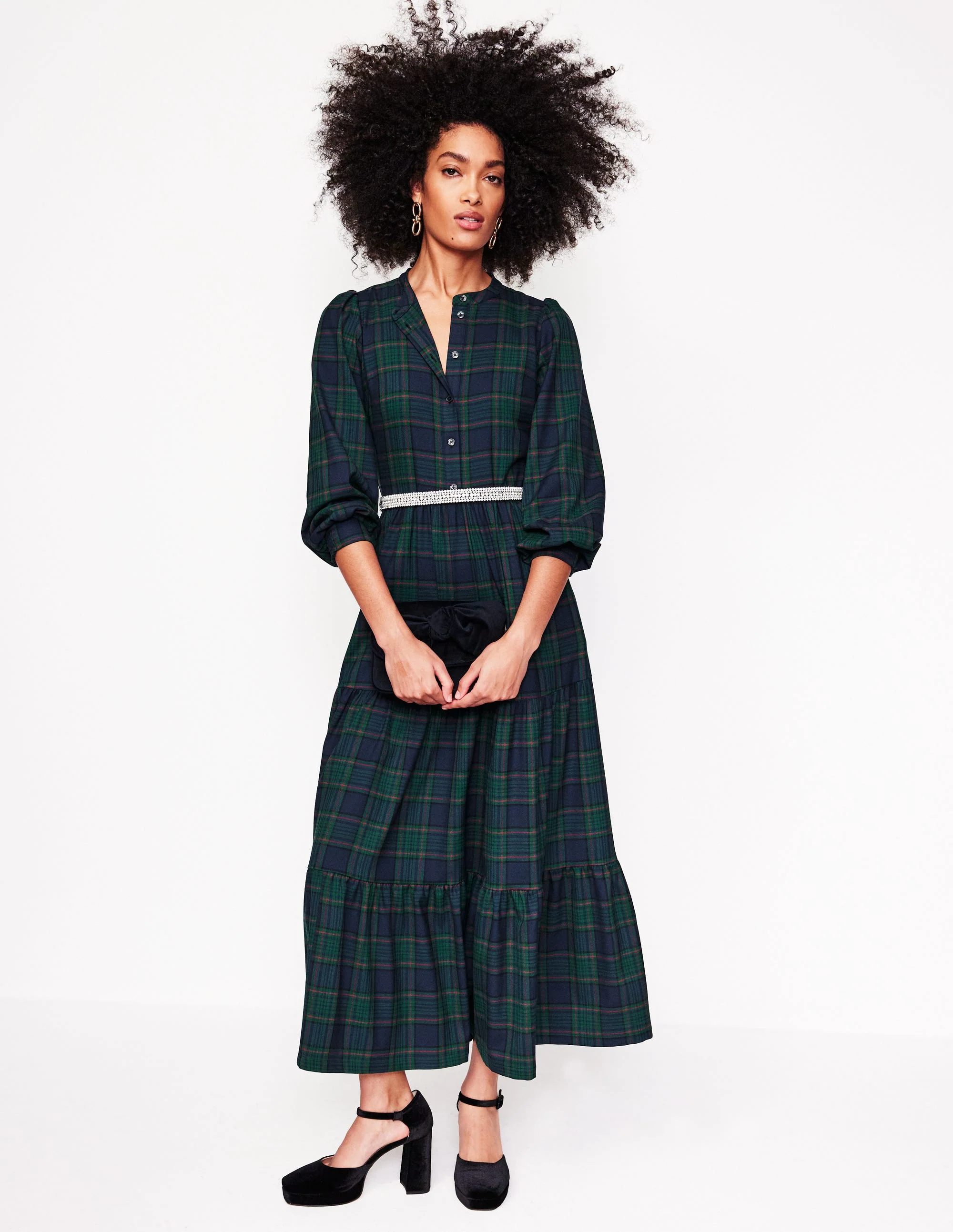 Alba Check Maxi Dress-Navy and Green Check - Image 4